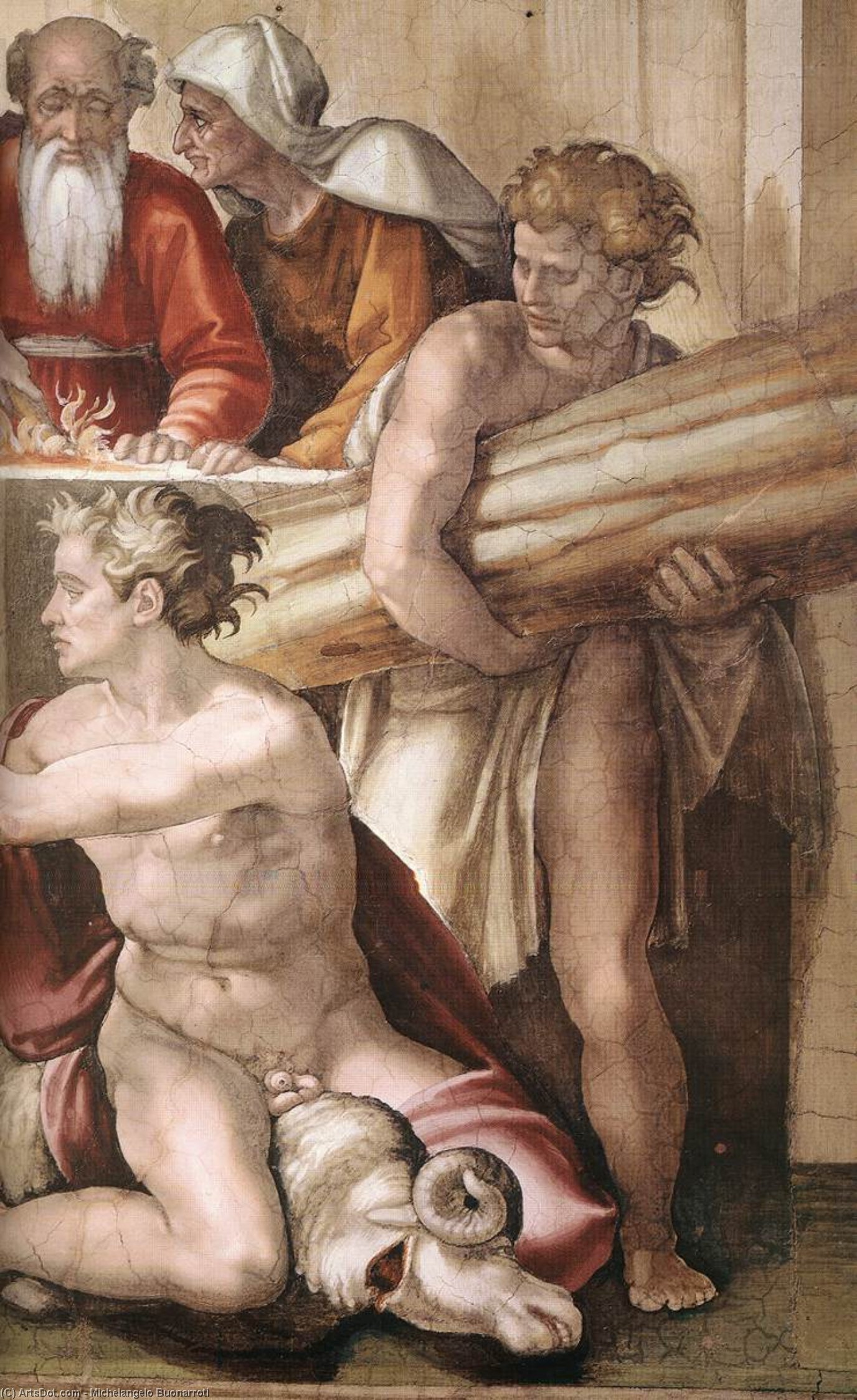 Wikioo.org - The Encyclopedia of Fine Arts - Painting, Artwork by Michelangelo Buonarroti - Sacrifice of Noah (detail)