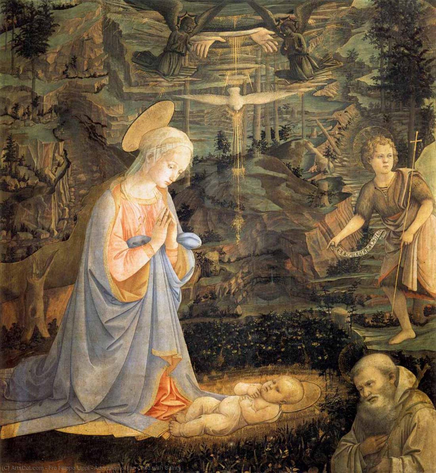 WikiOO.org - 百科事典 - 絵画、アートワーク Fra Filippo Lippi - 崇拝 の 子供 と一緒に  聖人