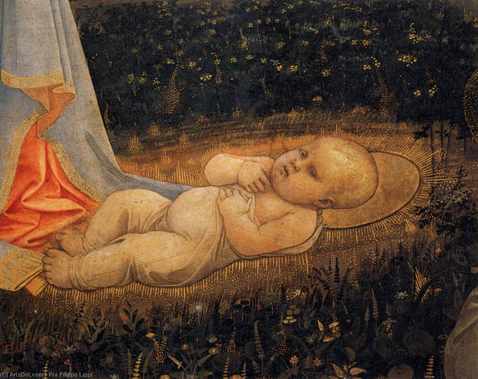 Wikioo.org – La Enciclopedia de las Bellas Artes - Pintura, Obras de arte de Fra Filippo Lippi - adoración de niño enestado  los santos  Detalle