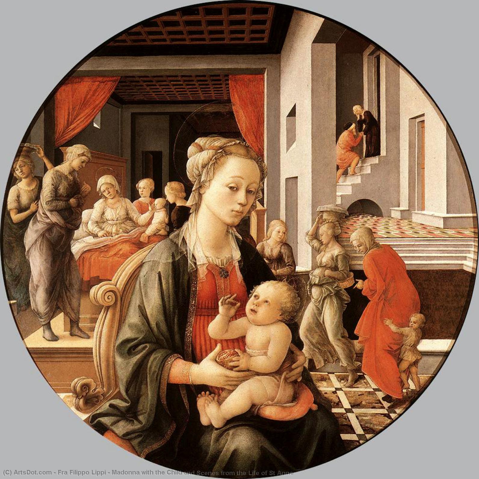 Wikioo.org – La Enciclopedia de las Bellas Artes - Pintura, Obras de arte de Fra Filippo Lippi - virgen con el niño y escenas de la vida de san Ana