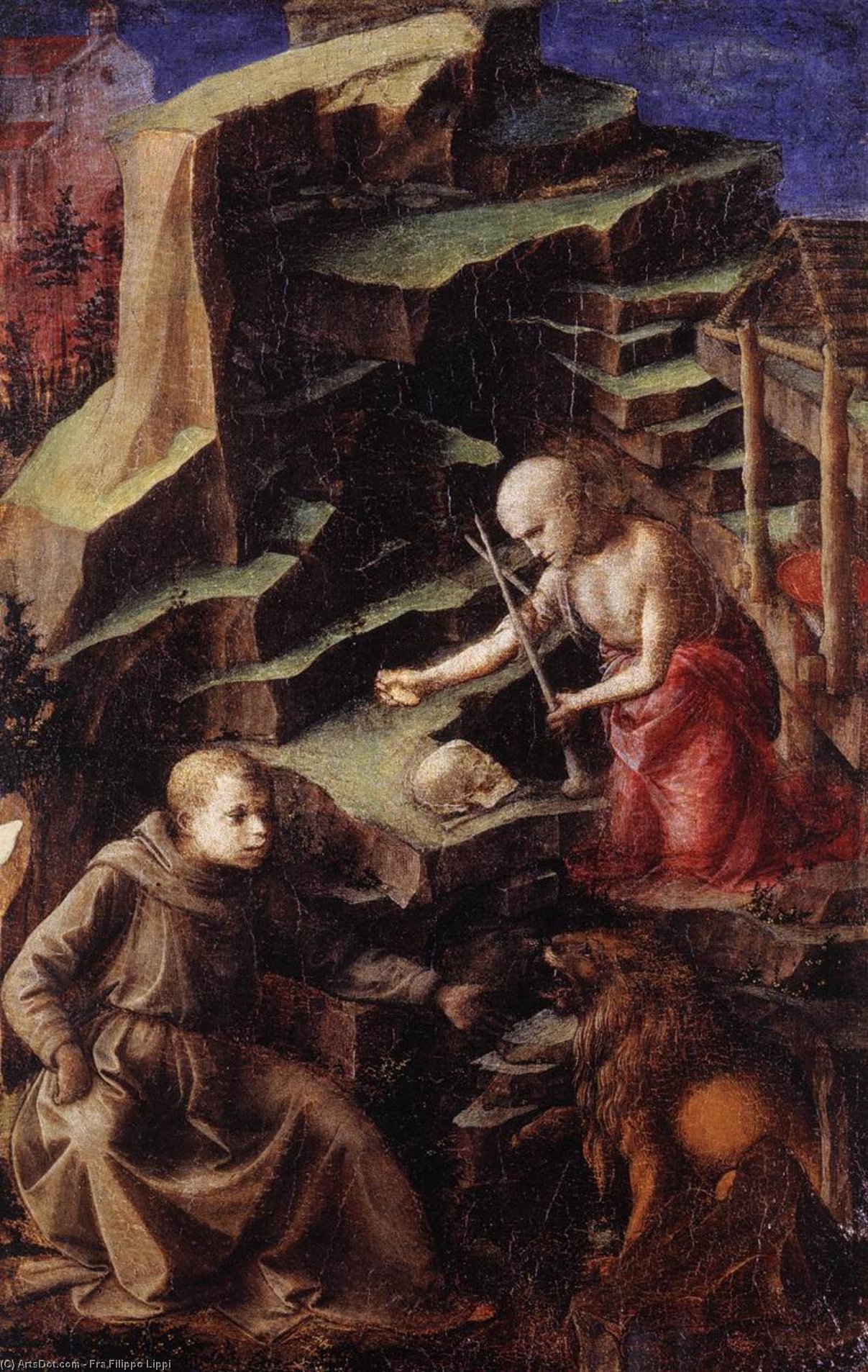 Wikioo.org – L'Enciclopedia delle Belle Arti - Pittura, Opere di Fra Filippo Lippi - il penitente san girolamo con una Giovani Monaco