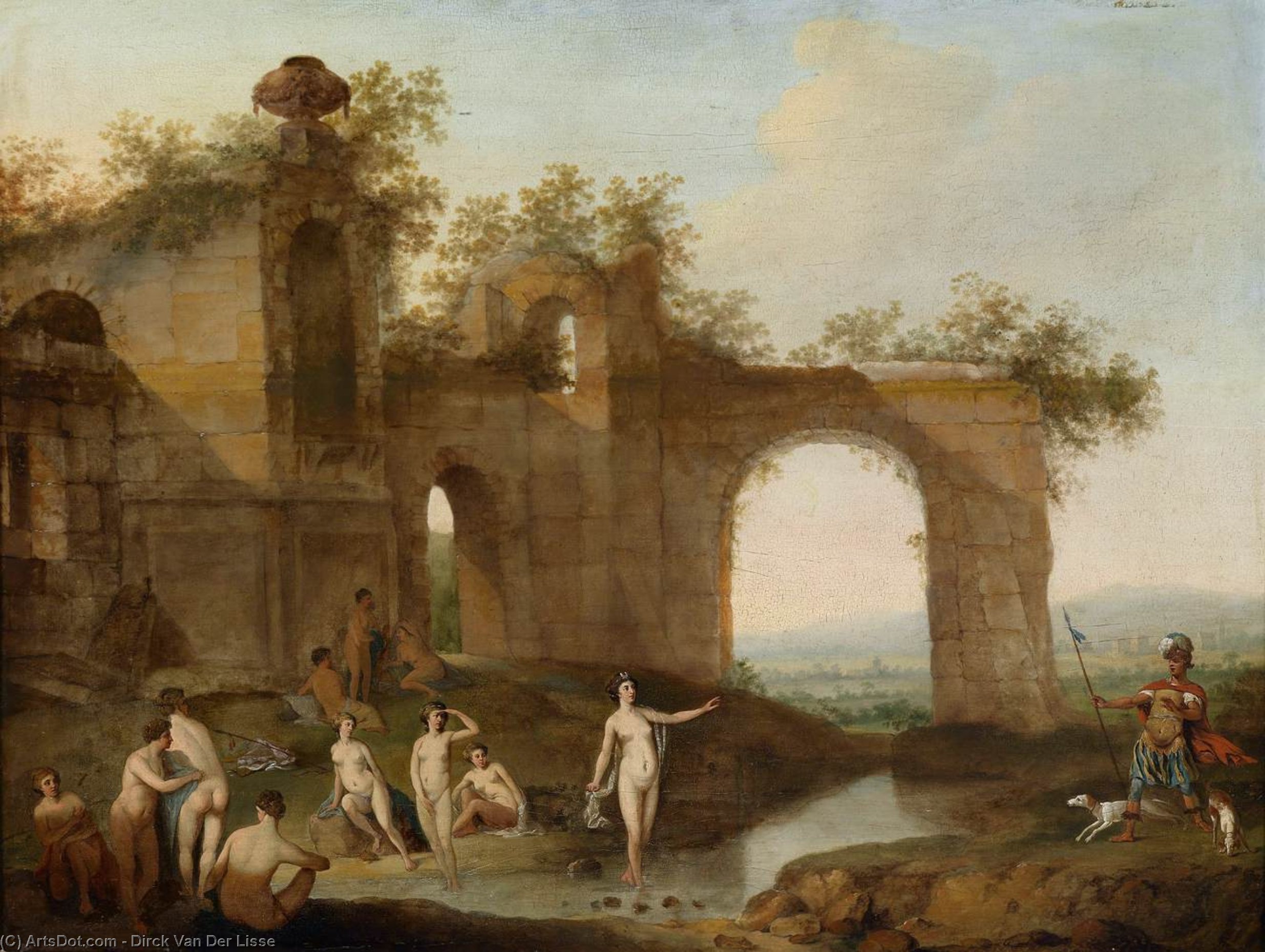 Wikioo.org - The Encyclopedia of Fine Arts - Painting, Artwork by Dirck Van Der Lisse - Landscape with Diana and Actaeon