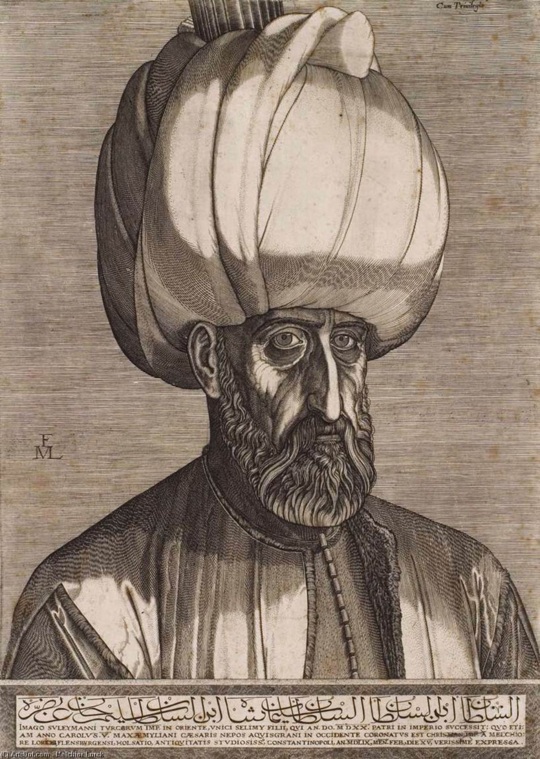 Wikioo.org - The Encyclopedia of Fine Arts - Painting, Artwork by Melchior Lorck - Portrait of Sultan Suleyman the Magnificent