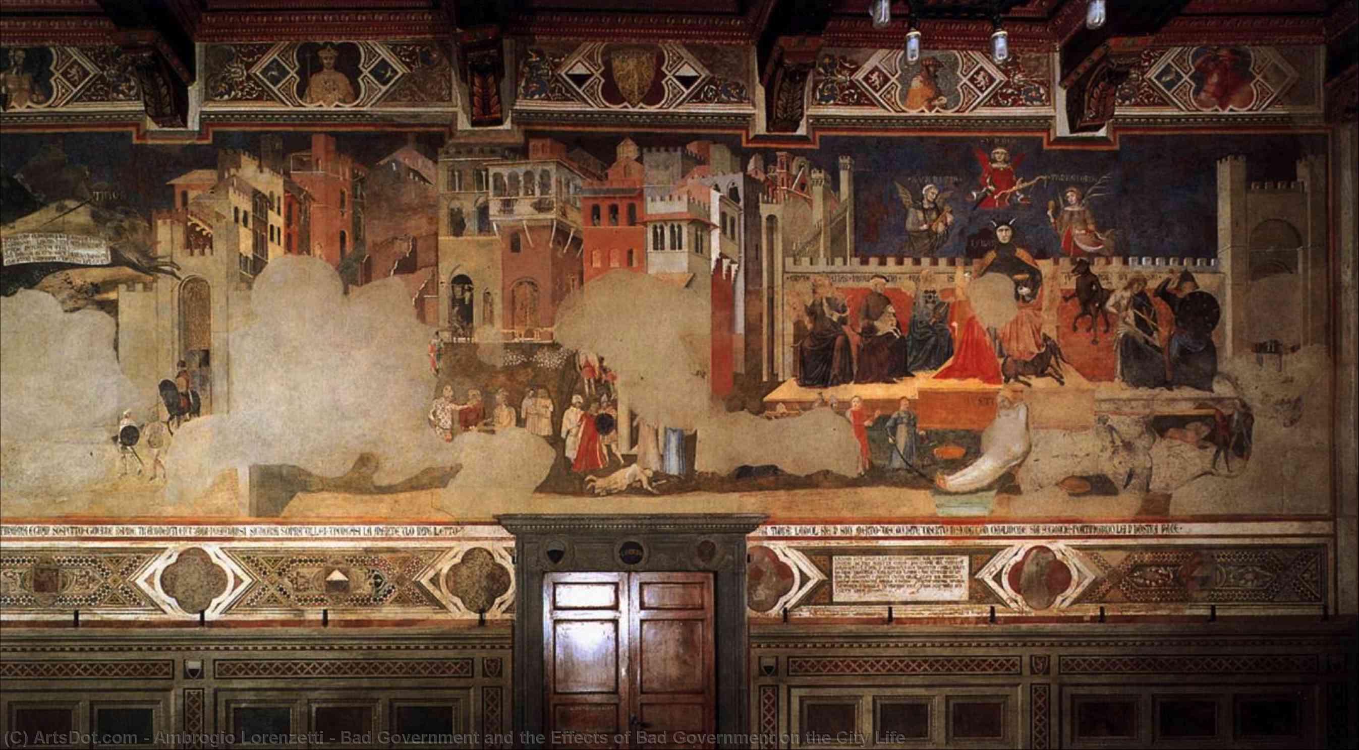 Wikioo.org – L'Enciclopedia delle Belle Arti - Pittura, Opere di Ambrogio Lorenzetti - Cattivo Governo e il Effetti di Cattivo Governo sul vita di citt