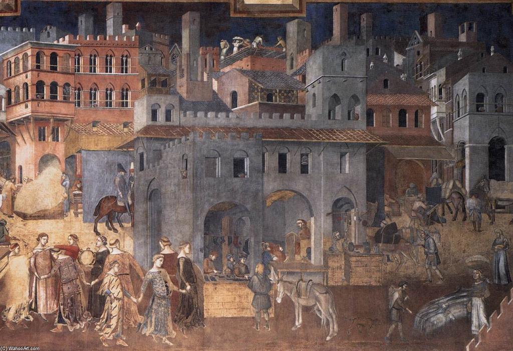 WikiOO.org - Encyclopedia of Fine Arts - Maľba, Artwork Ambrogio Lorenzetti - Effects of Good Government on the City Life (detail)