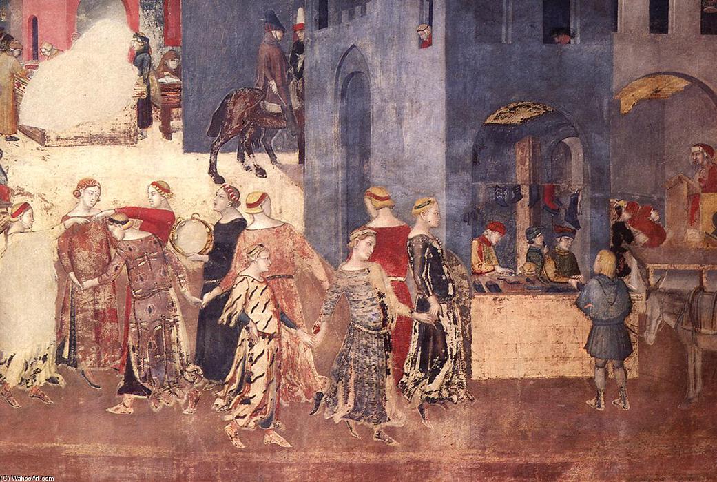 Wikioo.org – L'Enciclopedia delle Belle Arti - Pittura, Opere di Ambrogio Lorenzetti - Effetti del Buon Governo su Vita cittadina (particolare)