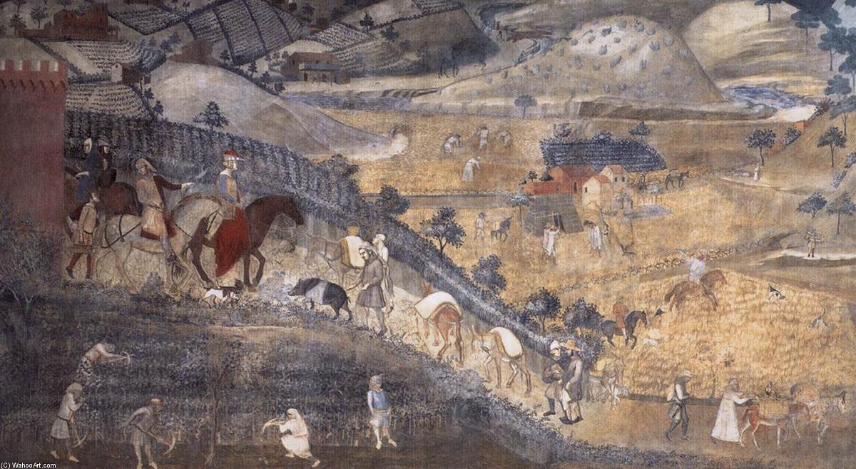 Wikioo.org - สารานุกรมวิจิตรศิลป์ - จิตรกรรม Ambrogio Lorenzetti - The Effects of Good Government in the Countryside (detail)