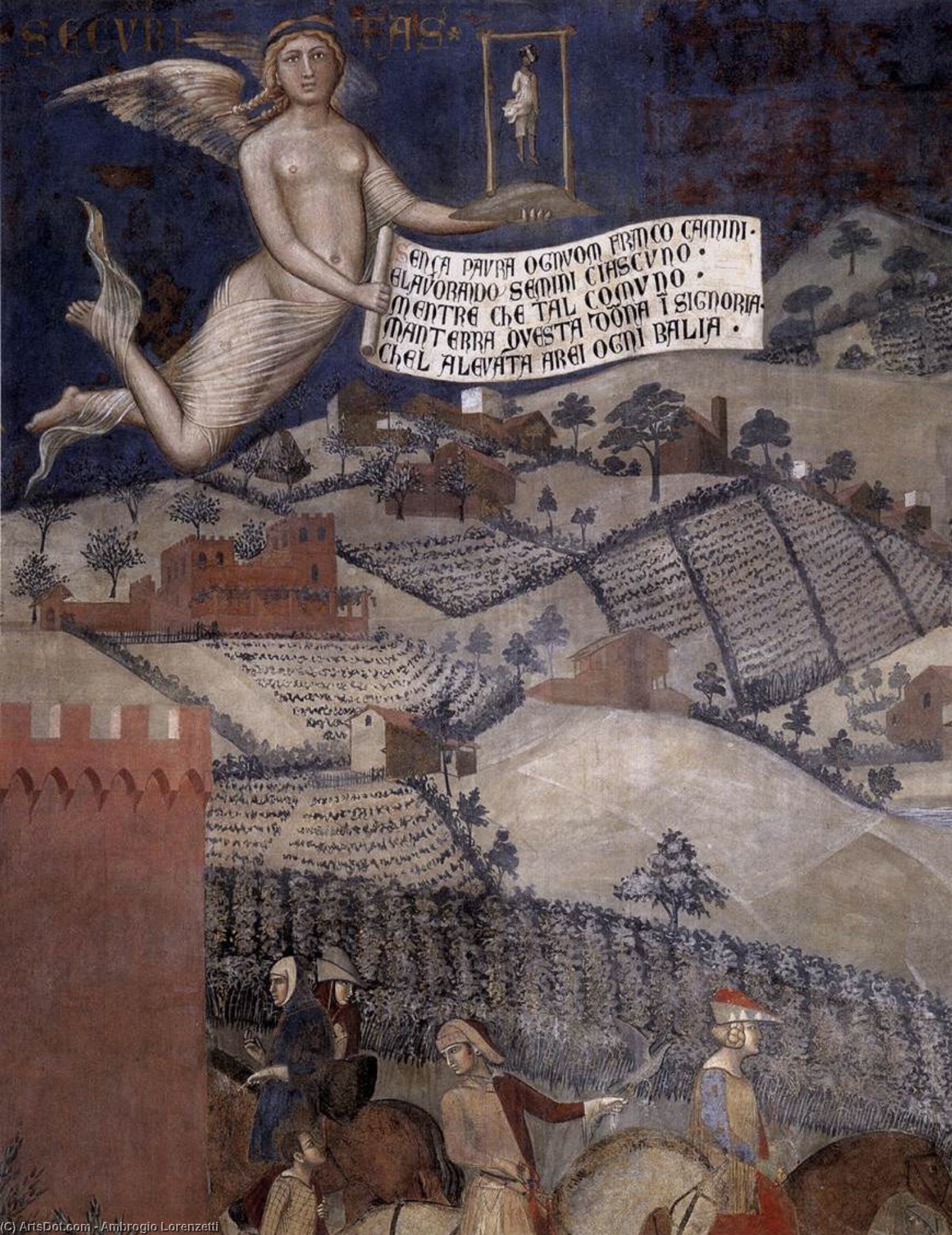 WikiOO.org - Encyclopedia of Fine Arts - Maľba, Artwork Ambrogio Lorenzetti - The Effects of Good Government in the Countryside (detail)