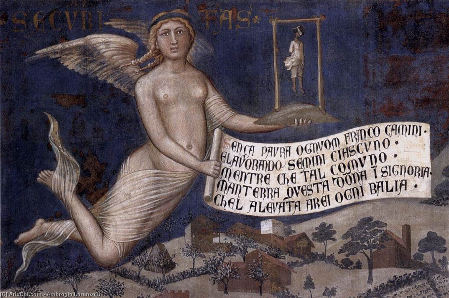 Wikioo.org – L'Enciclopedia delle Belle Arti - Pittura, Opere di Ambrogio Lorenzetti - gli effetti di bene Governo nel campagna ( particolare )