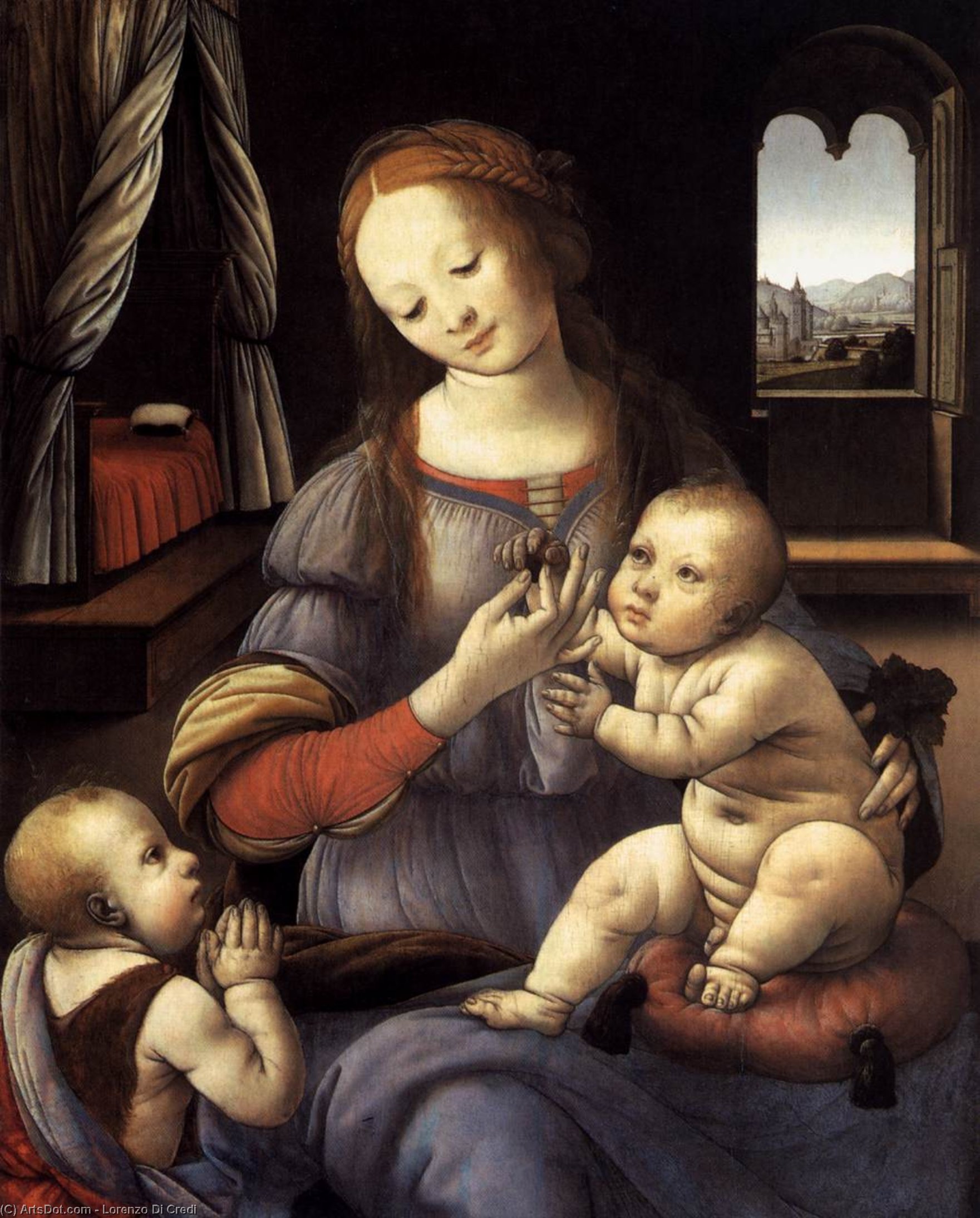 Wikioo.org - The Encyclopedia of Fine Arts - Painting, Artwork by Lorenzo Di Credi - Madonna with the Christ Child and St John the Baptist