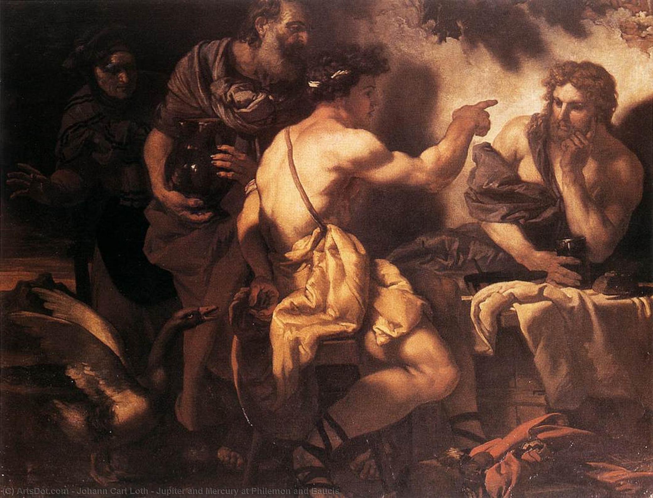 Wikioo.org - The Encyclopedia of Fine Arts - Painting, Artwork by Johann Carl Loth - Jupiter and Mercury at Philemon and Baucis