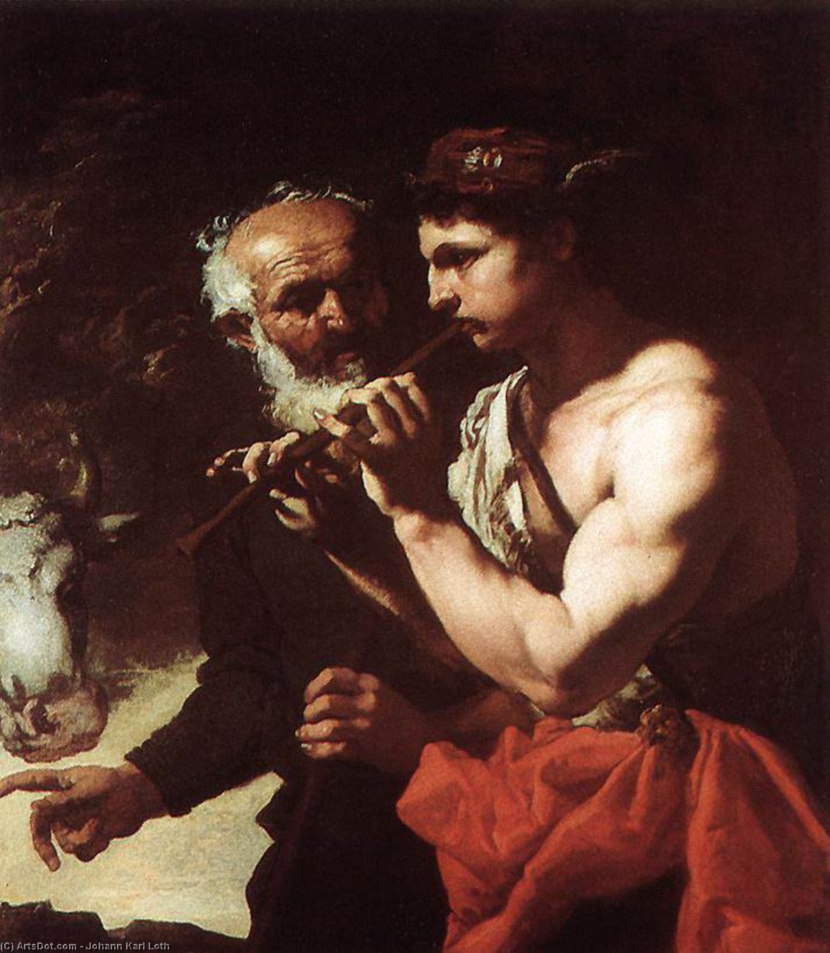 WikiOO.org - Encyclopedia of Fine Arts - Maleri, Artwork Johann Carl Loth - Mercury Piping to Argus