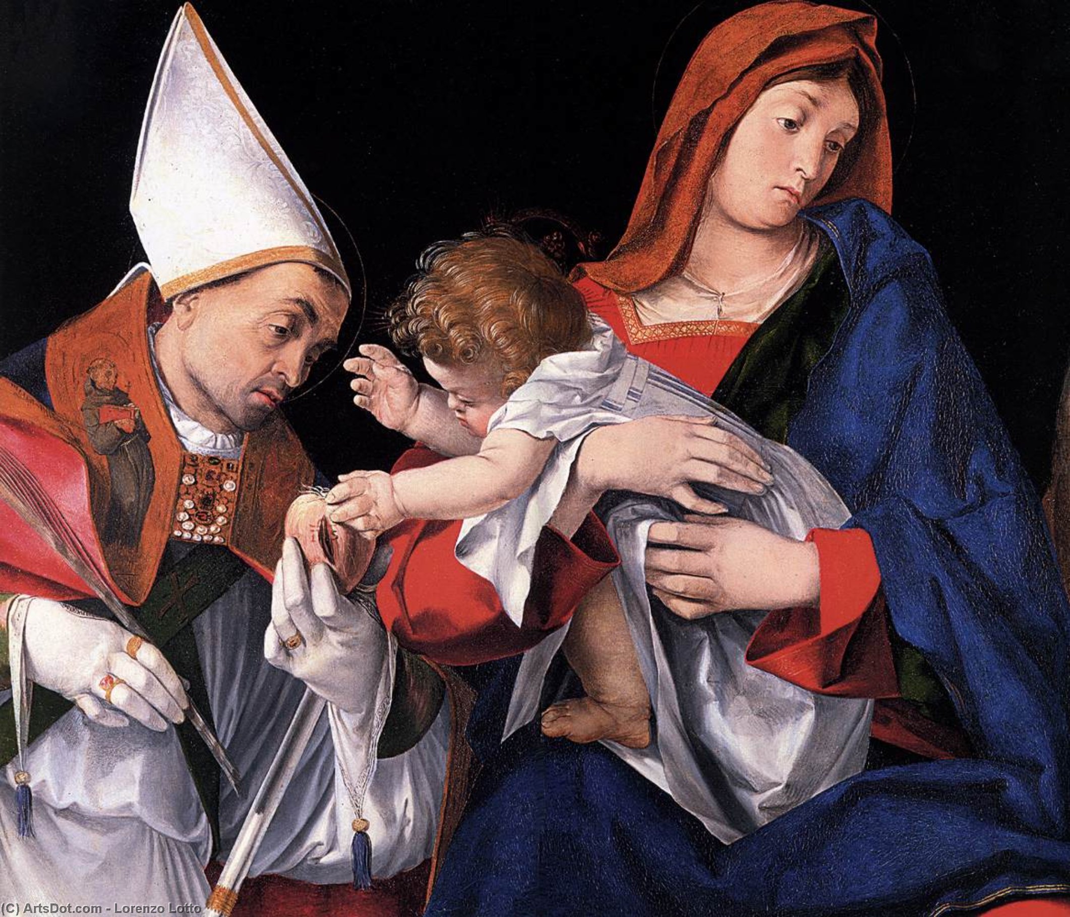 Wikioo.org - The Encyclopedia of Fine Arts - Painting, Artwork by Lorenzo Lotto - Madonna and Child with St Ignatius of Antioch and St Onophrius (detail)