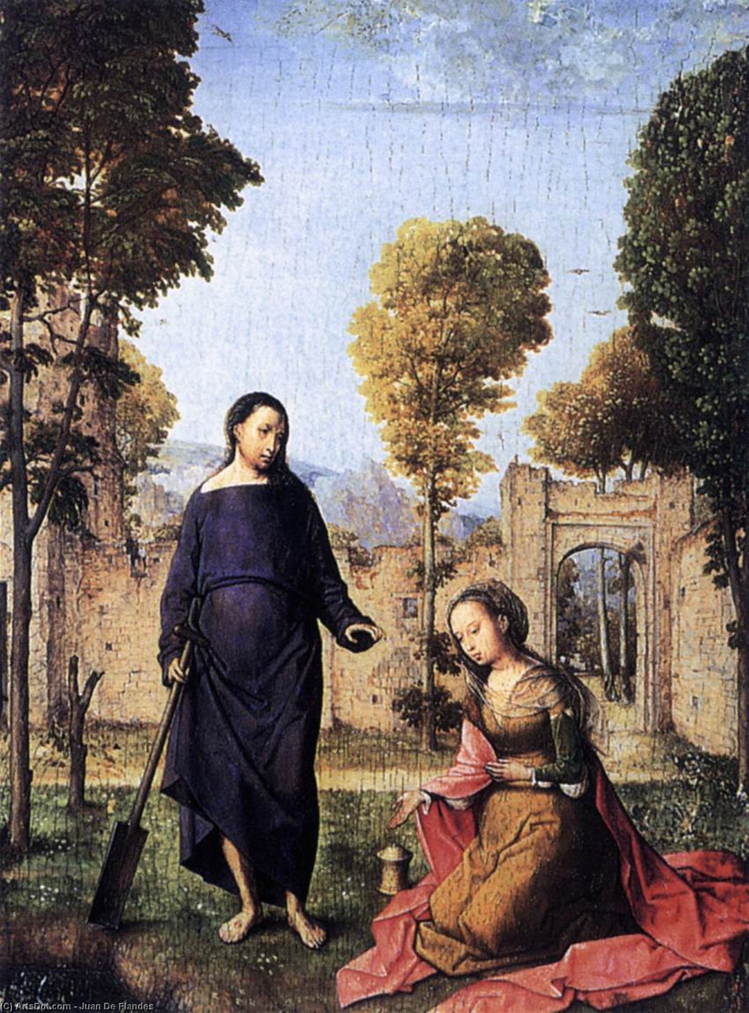 Wikioo.org – La Enciclopedia de las Bellas Artes - Pintura, Obras de arte de Juan De Flandes - Cristo apareciendo  bastante  maría  Magdalena