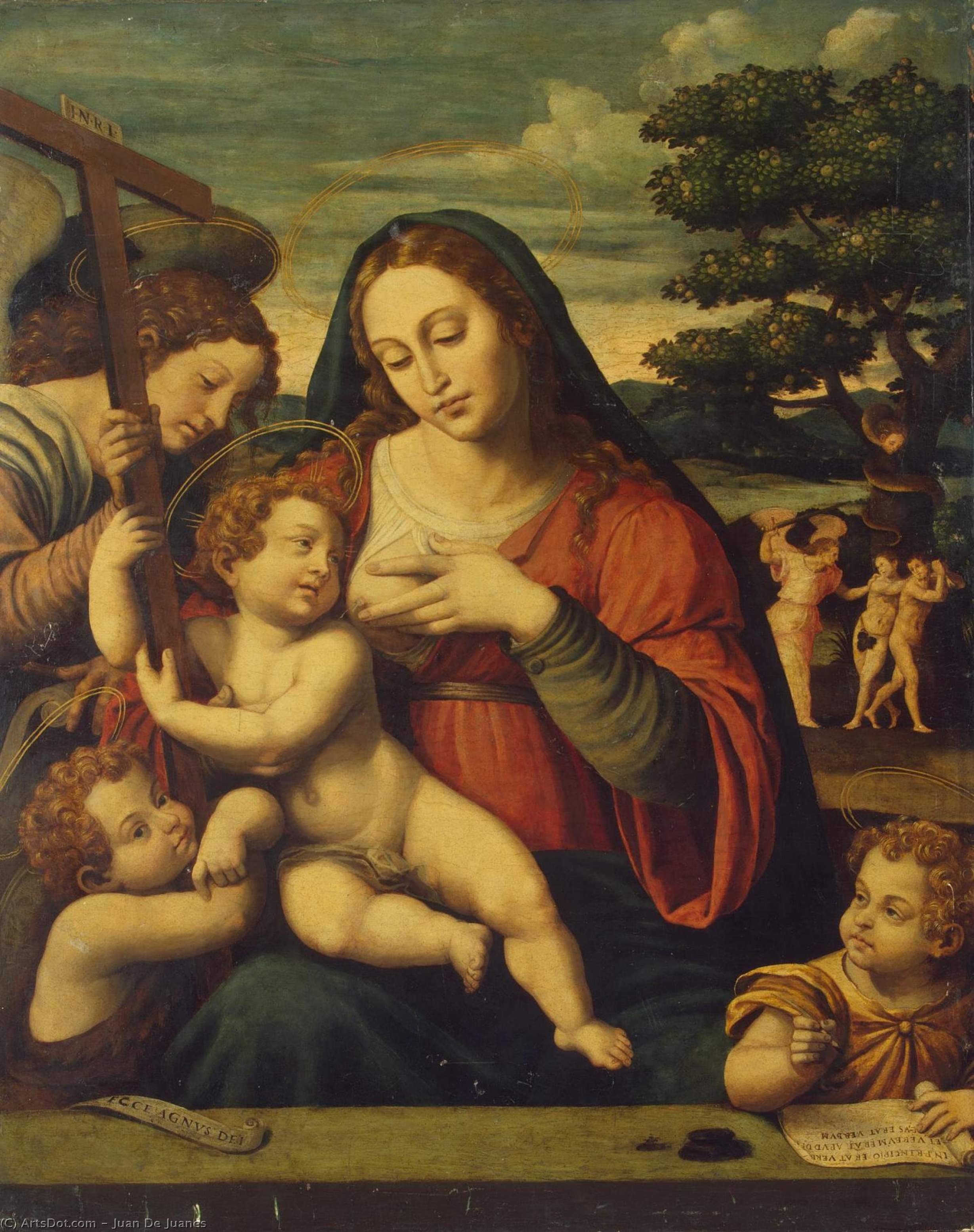 Wikioo.org - Bách khoa toàn thư về mỹ thuật - Vẽ tranh, Tác phẩm nghệ thuật Juan De Juanes - Virgin and the Child with Sts John the Baptist and John the Evangelist