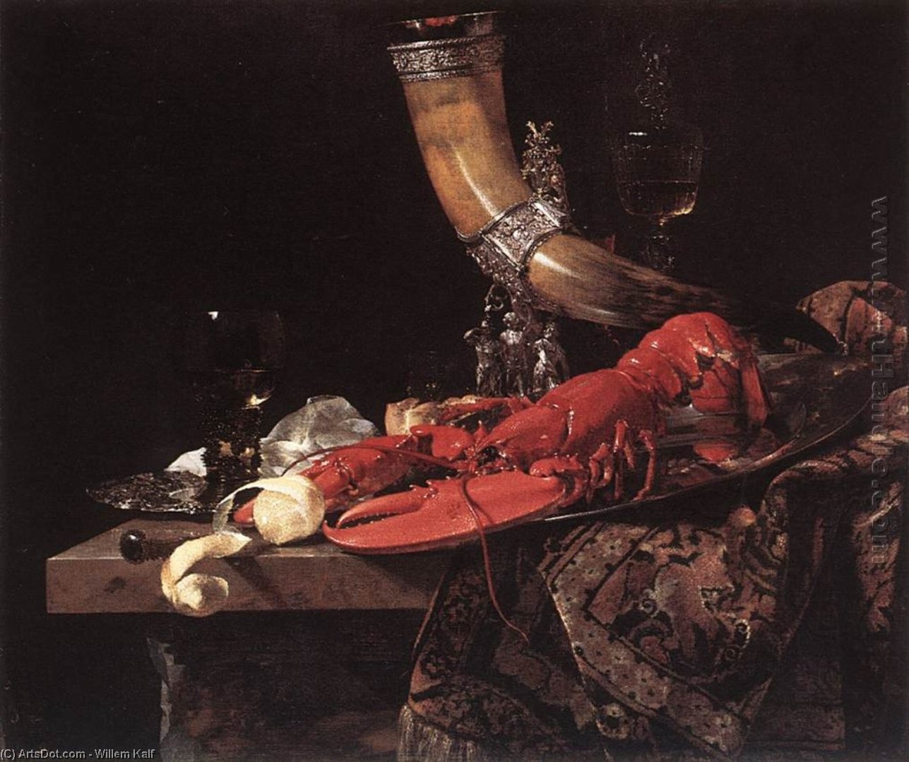 Wikioo.org - The Encyclopedia of Fine Arts - Painting, Artwork by Willem Kalf - Still-Life with Drinking-Horn