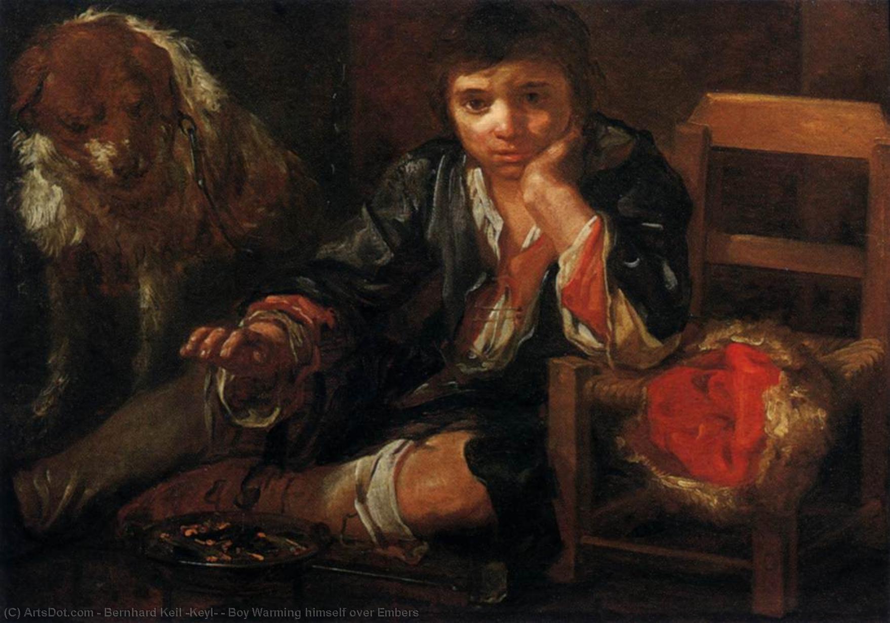 Wikioo.org - The Encyclopedia of Fine Arts - Painting, Artwork by Bernhard Keil (Keyl) - Boy Warming himself over Embers