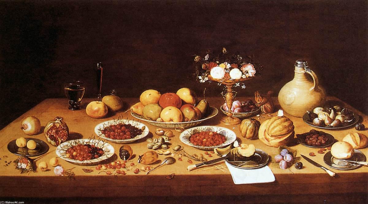 Wikioo.org - The Encyclopedia of Fine Arts - Painting, Artwork by Jan Van Kessel - Still-Life on a Table with Fruit and Flowers