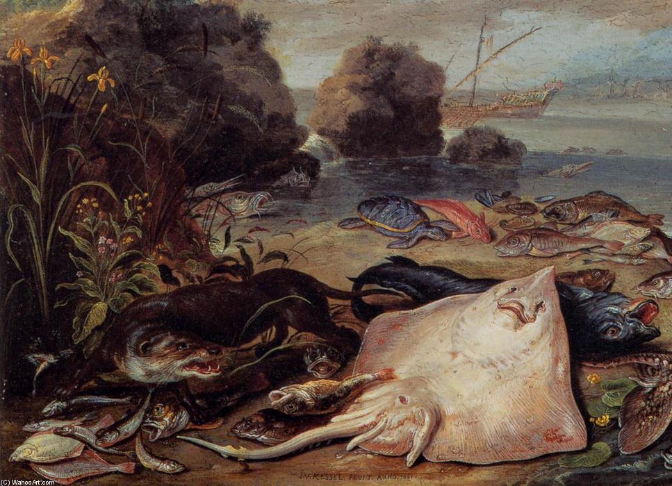 Wikioo.org - The Encyclopedia of Fine Arts - Painting, Artwork by Jan Van Kessel - The Day's Catch (detail)