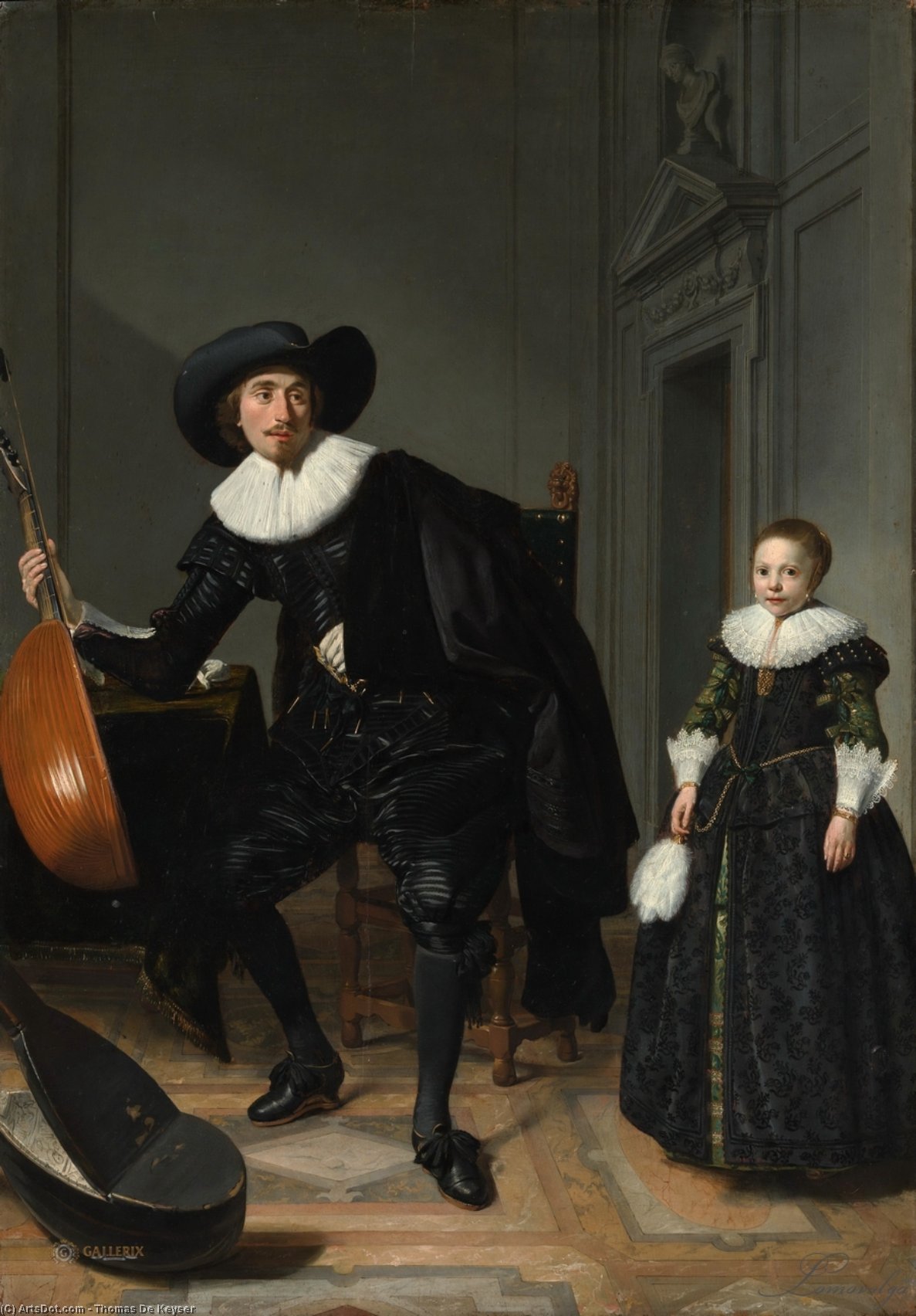 Wikioo.org – La Enciclopedia de las Bellas Artes - Pintura, Obras de arte de Thomas De Keyser - a músico asícomo  su  hija