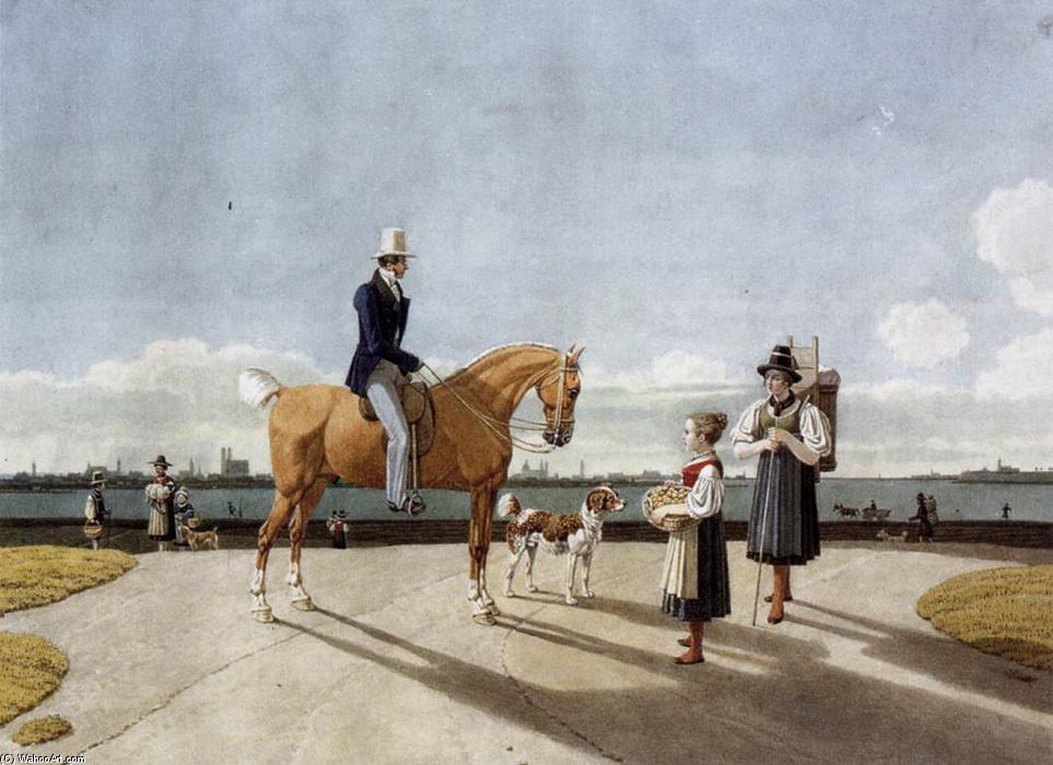 WikiOO.org - Encyclopedia of Fine Arts - Maalaus, taideteos Wilhelm Von Kobell - Gentleman on Horseback and Country Girl on the Banks of the Isar near Munich