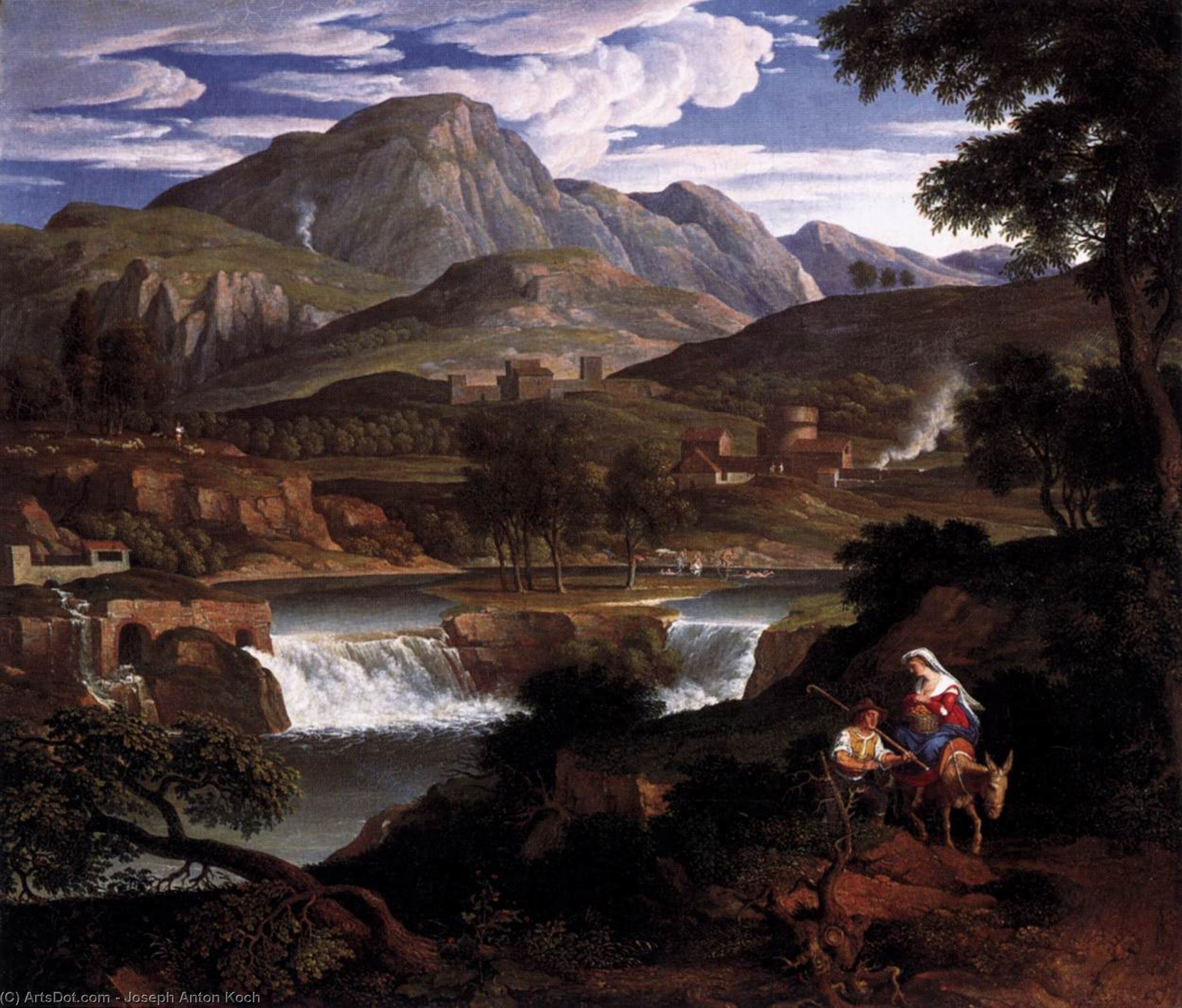 WikiOO.org - אנציקלופדיה לאמנויות יפות - ציור, יצירות אמנות Joseph Anton Koch - Waterfall near Subiaco