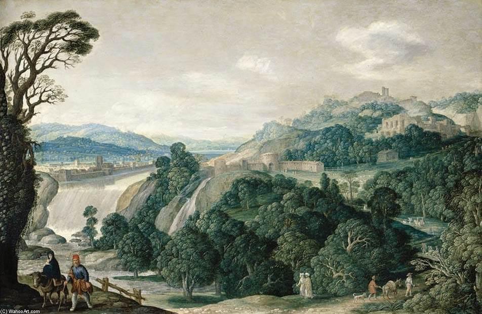 Wikioo.org - The Encyclopedia of Fine Arts - Painting, Artwork by Johann König - Extensive Landscape with the Flight into Egypt