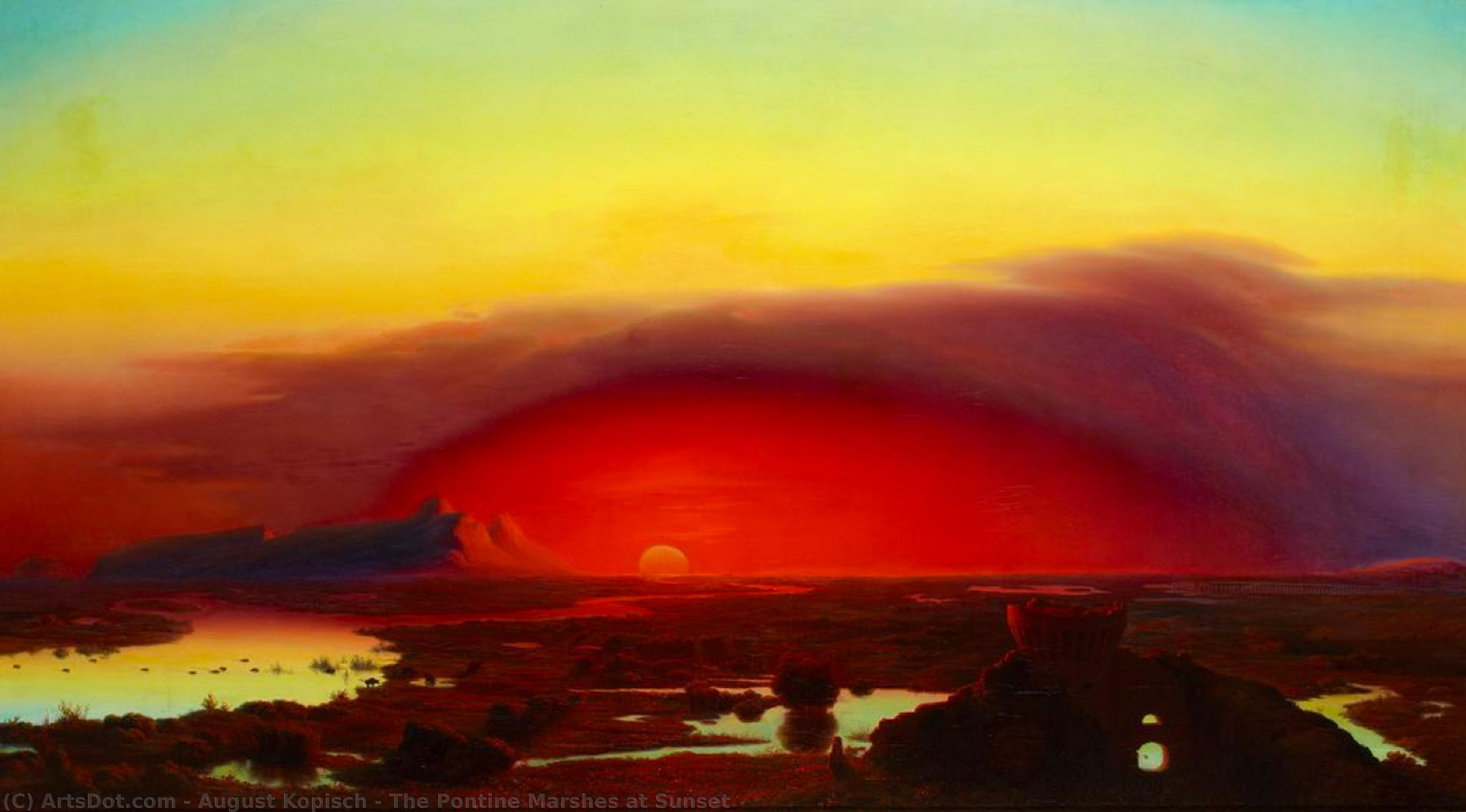 Wikioo.org - The Encyclopedia of Fine Arts - Painting, Artwork by August Kopisch - The Pontine Marshes at Sunset
