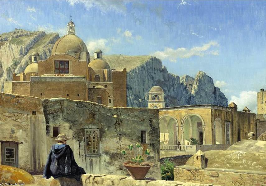 Wikioo.org – L'Enciclopedia delle Belle Arti - Pittura, Opere di Peter Vilhelm Carl Kyhn - Giovane ragazzo seduto su un muro Affacciato Capri