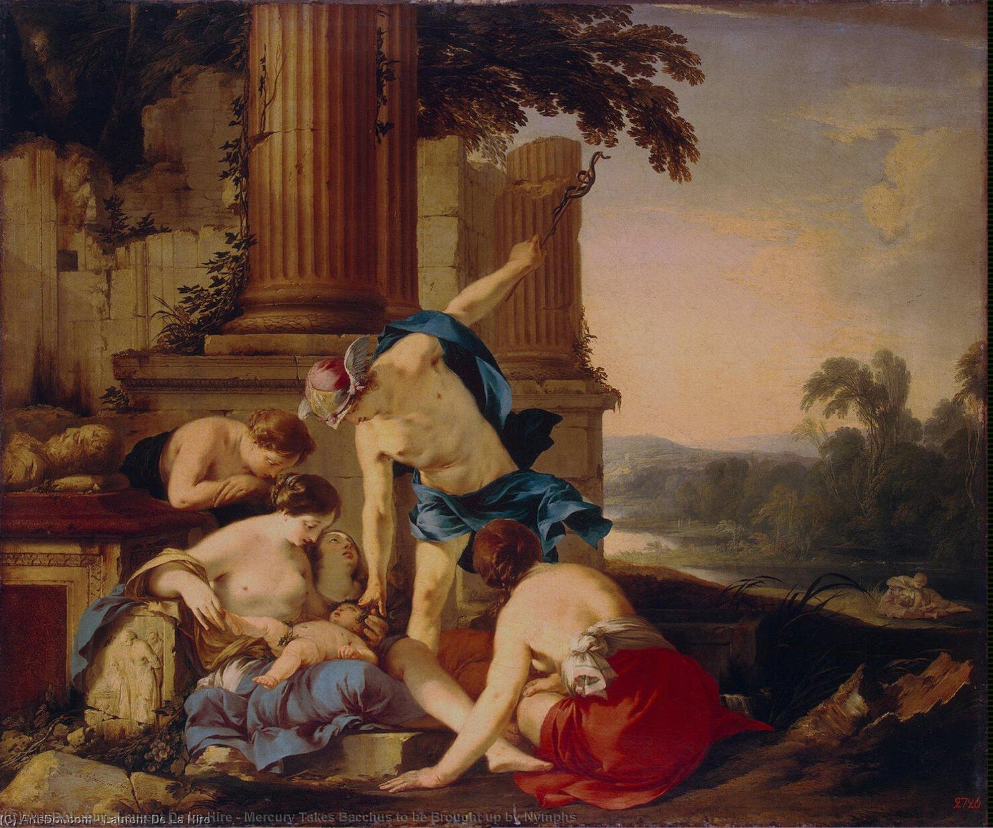 Wikioo.org - The Encyclopedia of Fine Arts - Painting, Artwork by Laurent De La Hire - Mercury Takes Bacchus to be Brought up by Nymphs