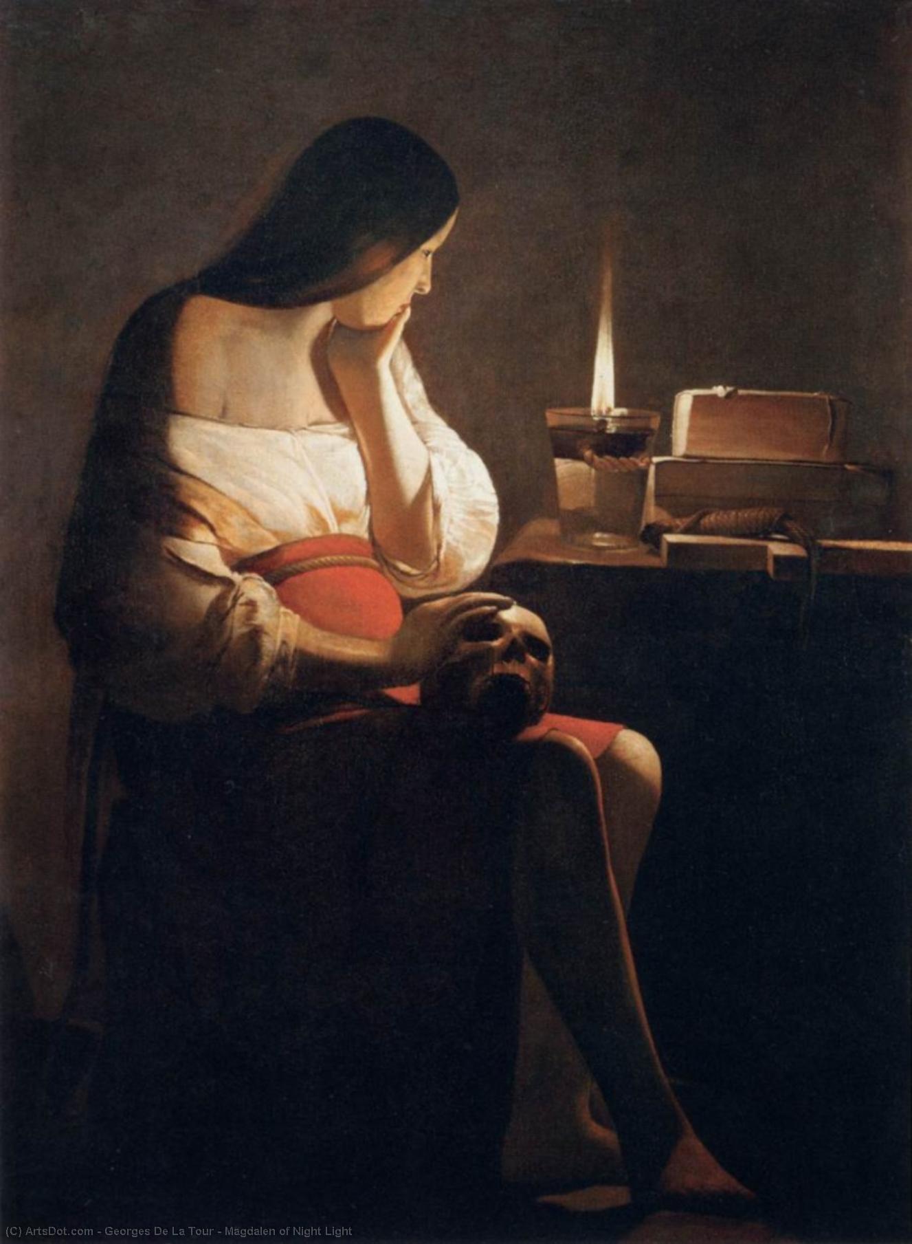 Wikioo.org – La Enciclopedia de las Bellas Artes - Pintura, Obras de arte de Georges De La Tour - Magdalena todaclasede  camisón  luz