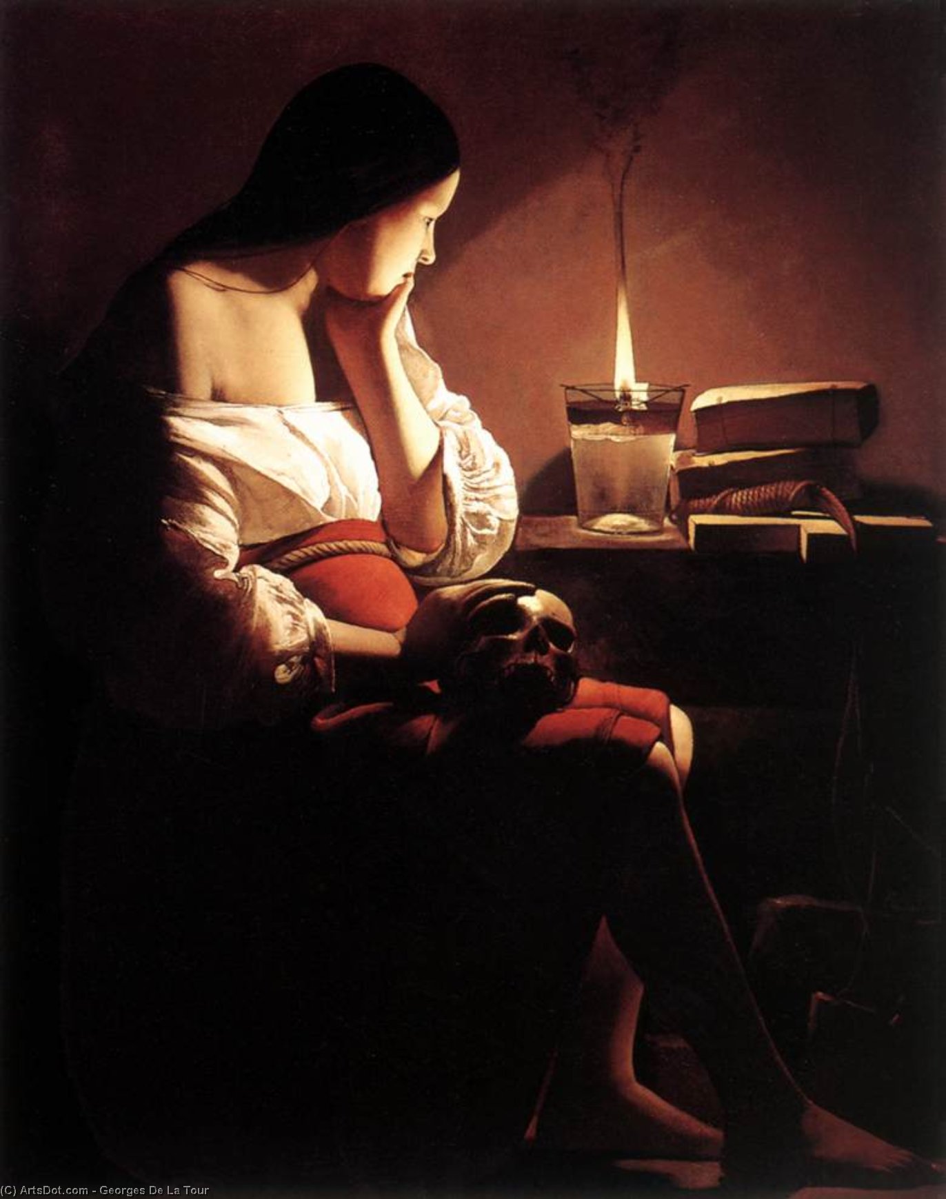 Wikioo.org - The Encyclopedia of Fine Arts - Painting, Artwork by Georges De La Tour - Magdalen with the Smoking Flame