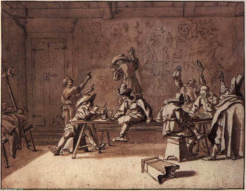 WikiOO.org - Enciklopedija dailės - Tapyba, meno kuriniai Pieter Boddingh Van Laer - Bentvueghels in a Roman Tavern