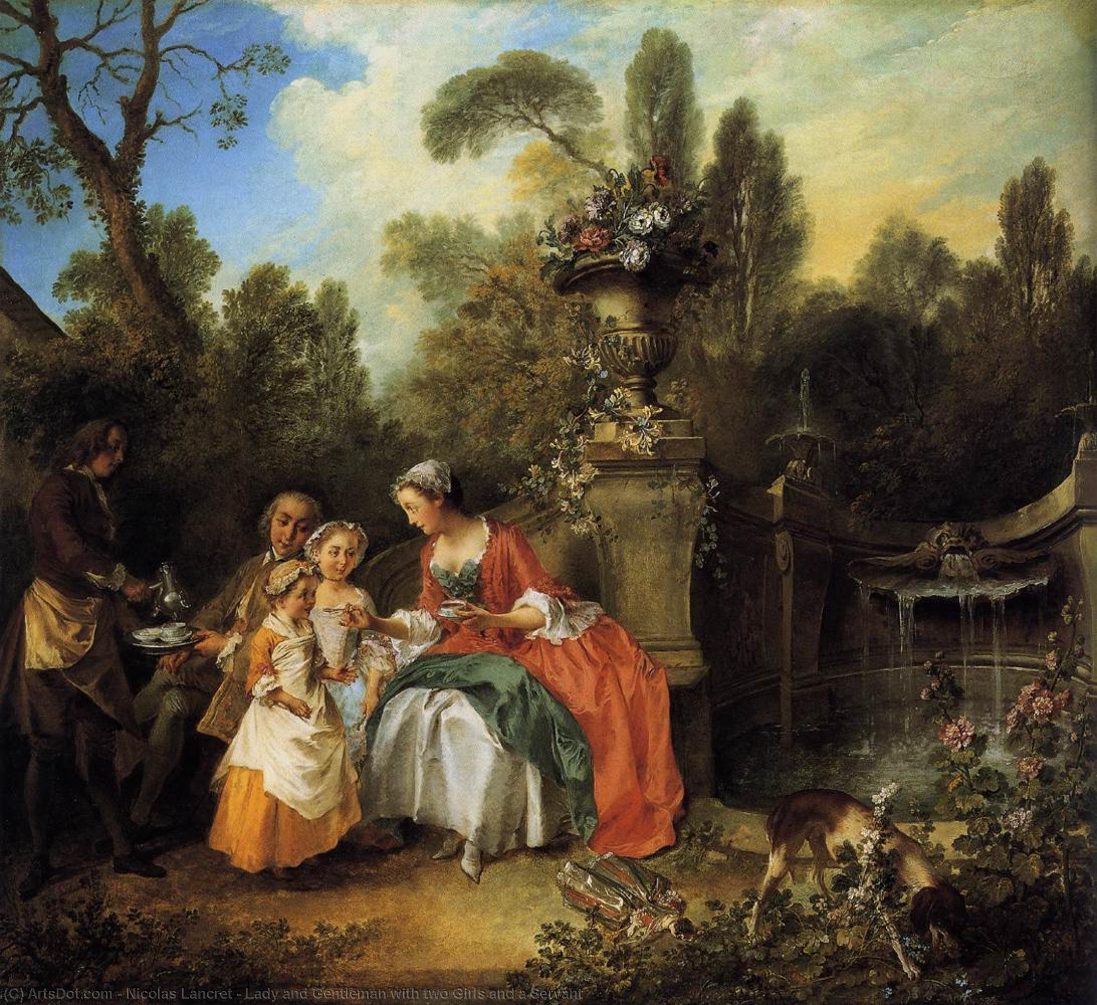 Wikioo.org - The Encyclopedia of Fine Arts - Painting, Artwork by Nicolas Lancret - Lady and Gentleman with two Girls and a Servant