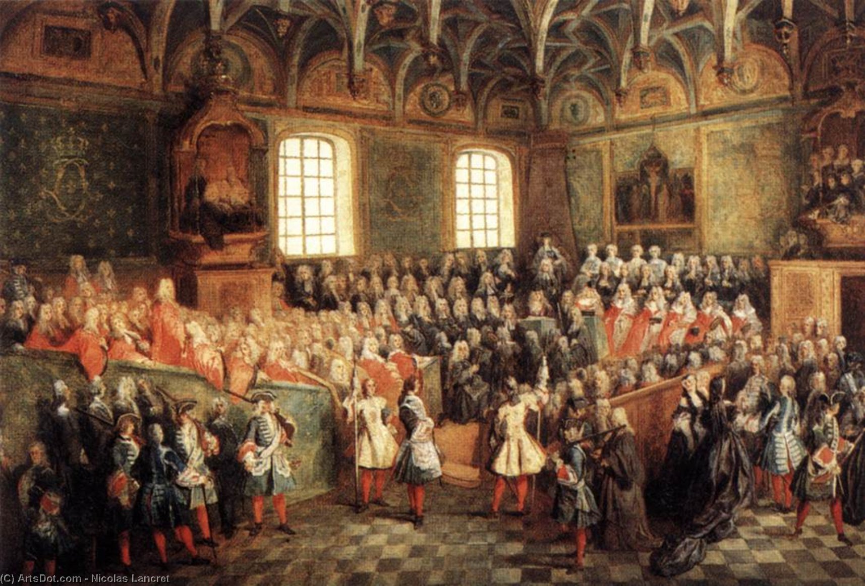 WikiOO.org - Enciklopedija dailės - Tapyba, meno kuriniai Nicolas Lancret - The Seat of Justice in the Parliament of Paris in 1723