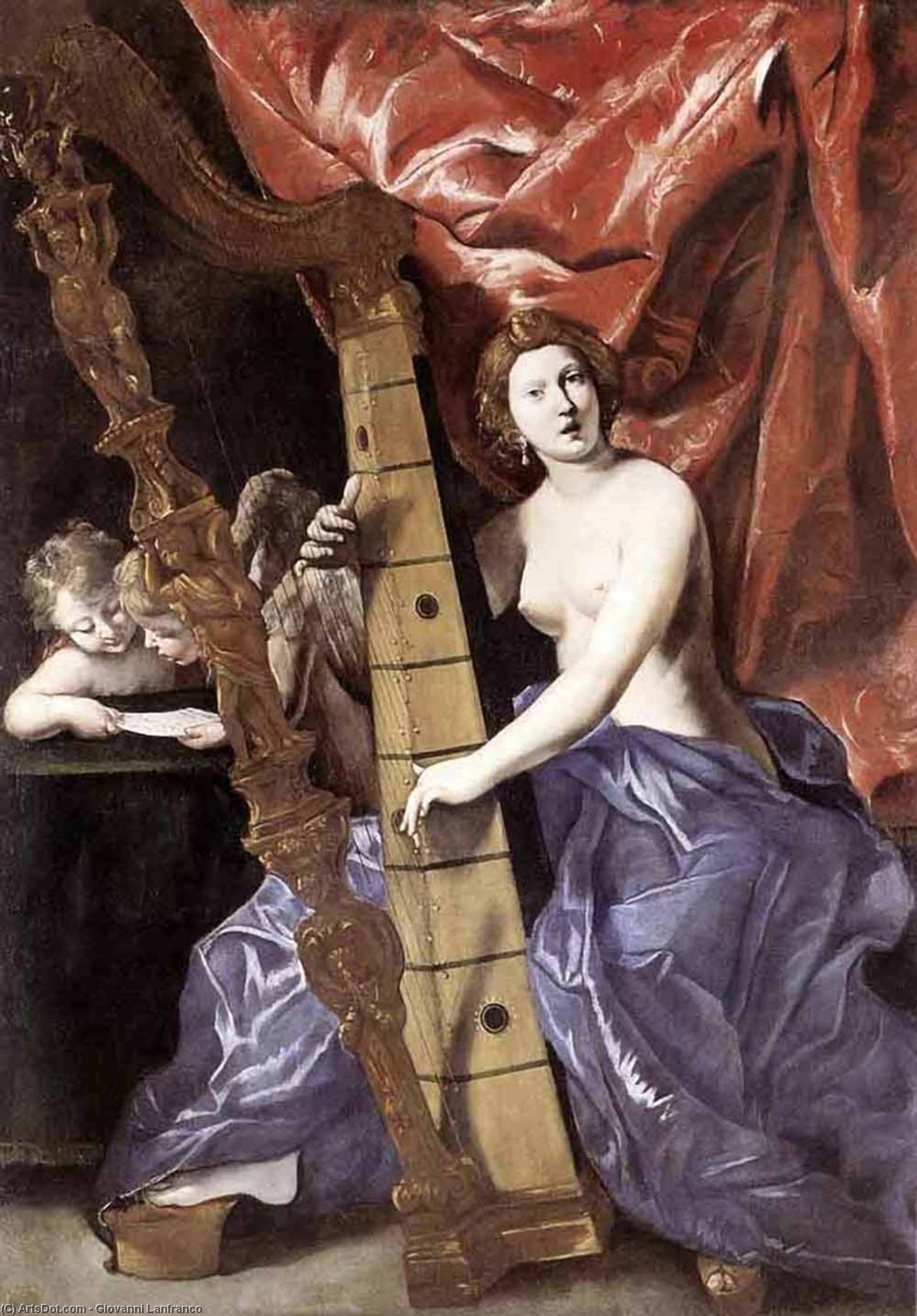 Wikioo.org - The Encyclopedia of Fine Arts - Painting, Artwork by Giovanni Lanfranco - Venus Playing the Harp (Allegory of Music)