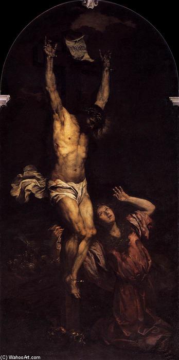 Wikioo.org - The Encyclopedia of Fine Arts - Painting, Artwork by Giovanni Battista Langetti - Mary Magdalene at the Foot of the Cross