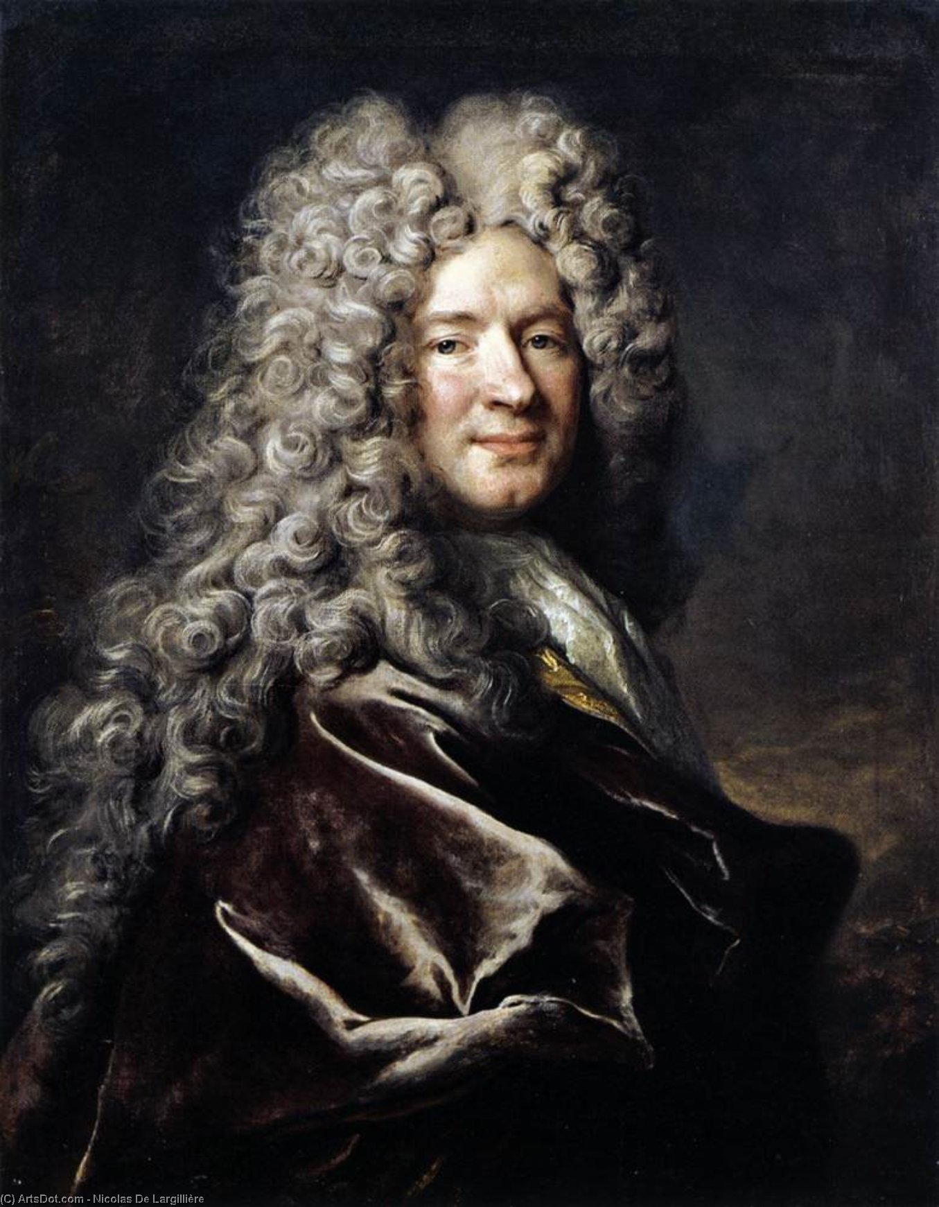 WikiOO.org - אנציקלופדיה לאמנויות יפות - ציור, יצירות אמנות Nicolas De Largillière - Portrait of a Man in a Purple Robe