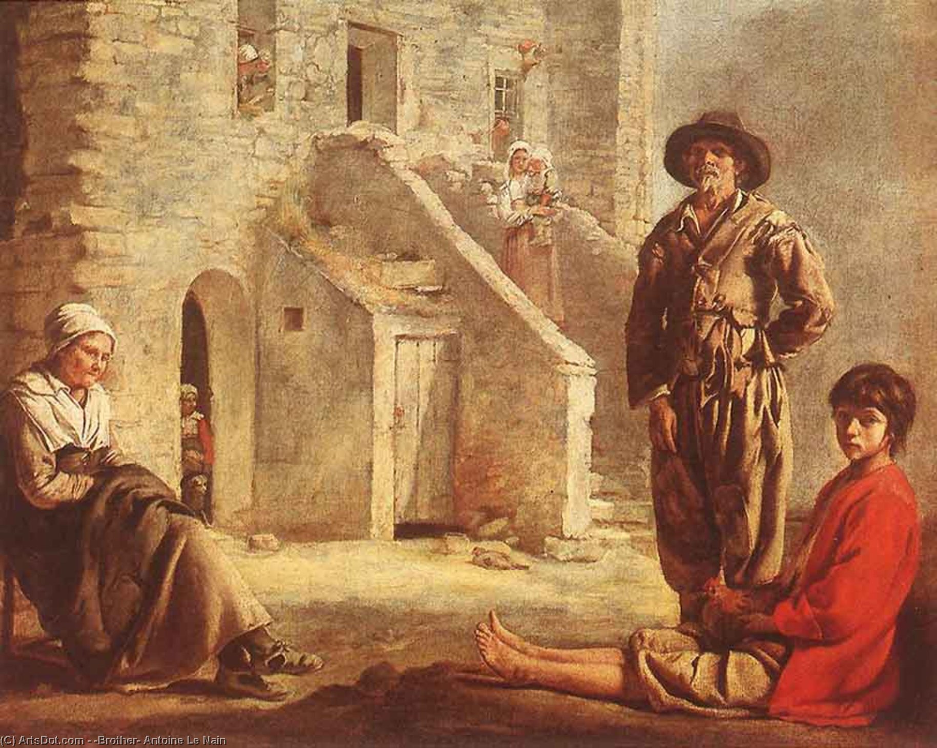 Wikioo.org - The Encyclopedia of Fine Arts - Painting, Artwork by Antoine (Brother) Le Nain - Peasants at their Cottage Door
