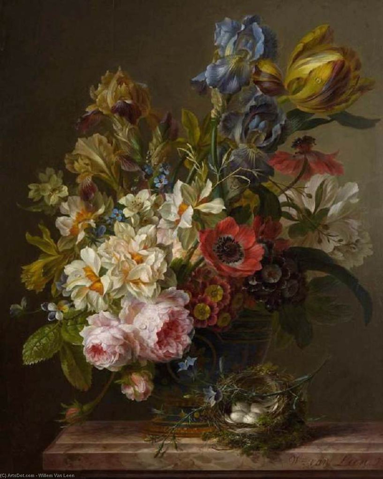 WikiOO.org - 百科事典 - 絵画、アートワーク Willem Van Leen - ボウル の 花