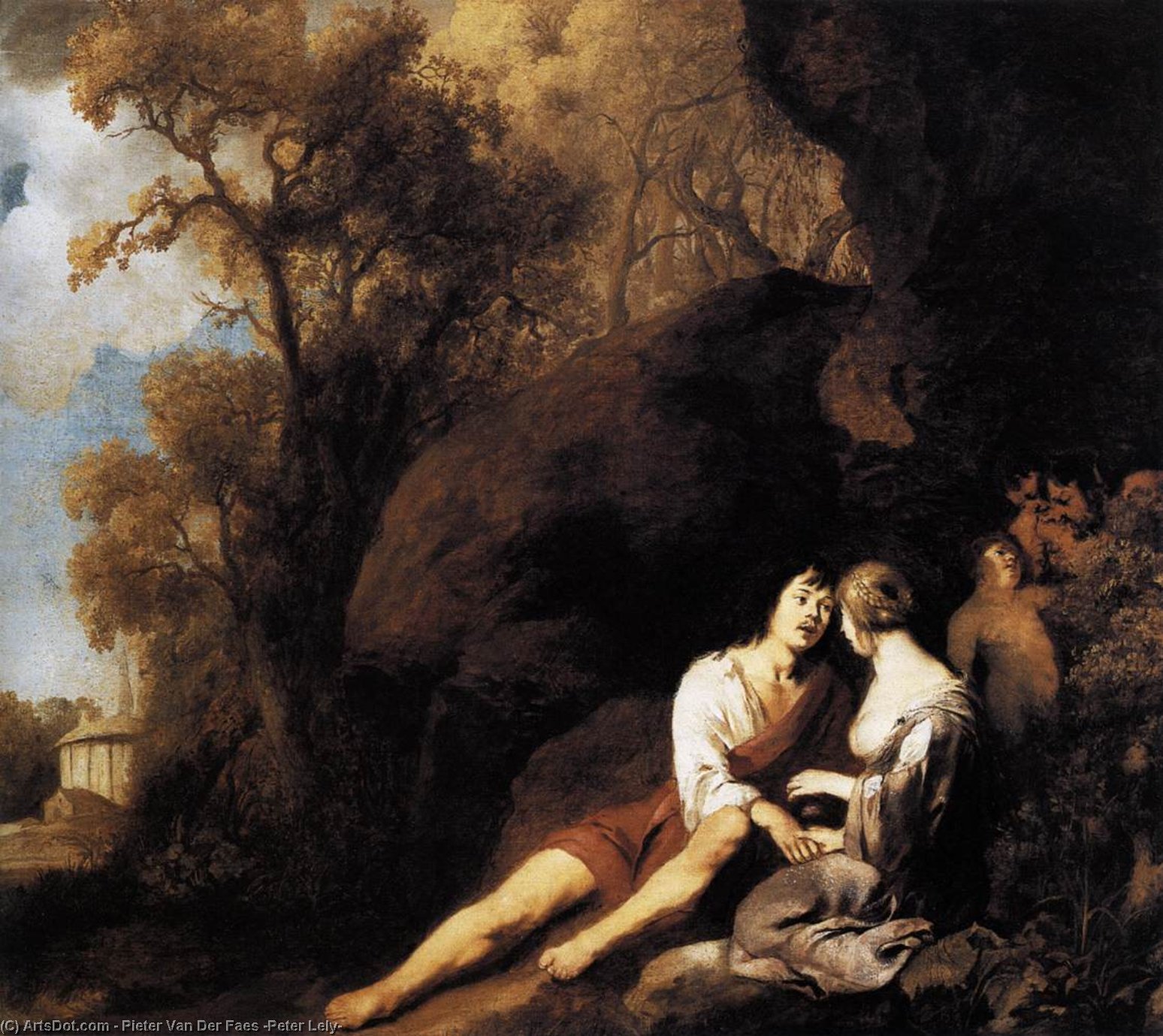 Wikioo.org - The Encyclopedia of Fine Arts - Painting, Artwork by Pieter Van Der Faes (Peter Lely) - Amorous Couple in a Landscape