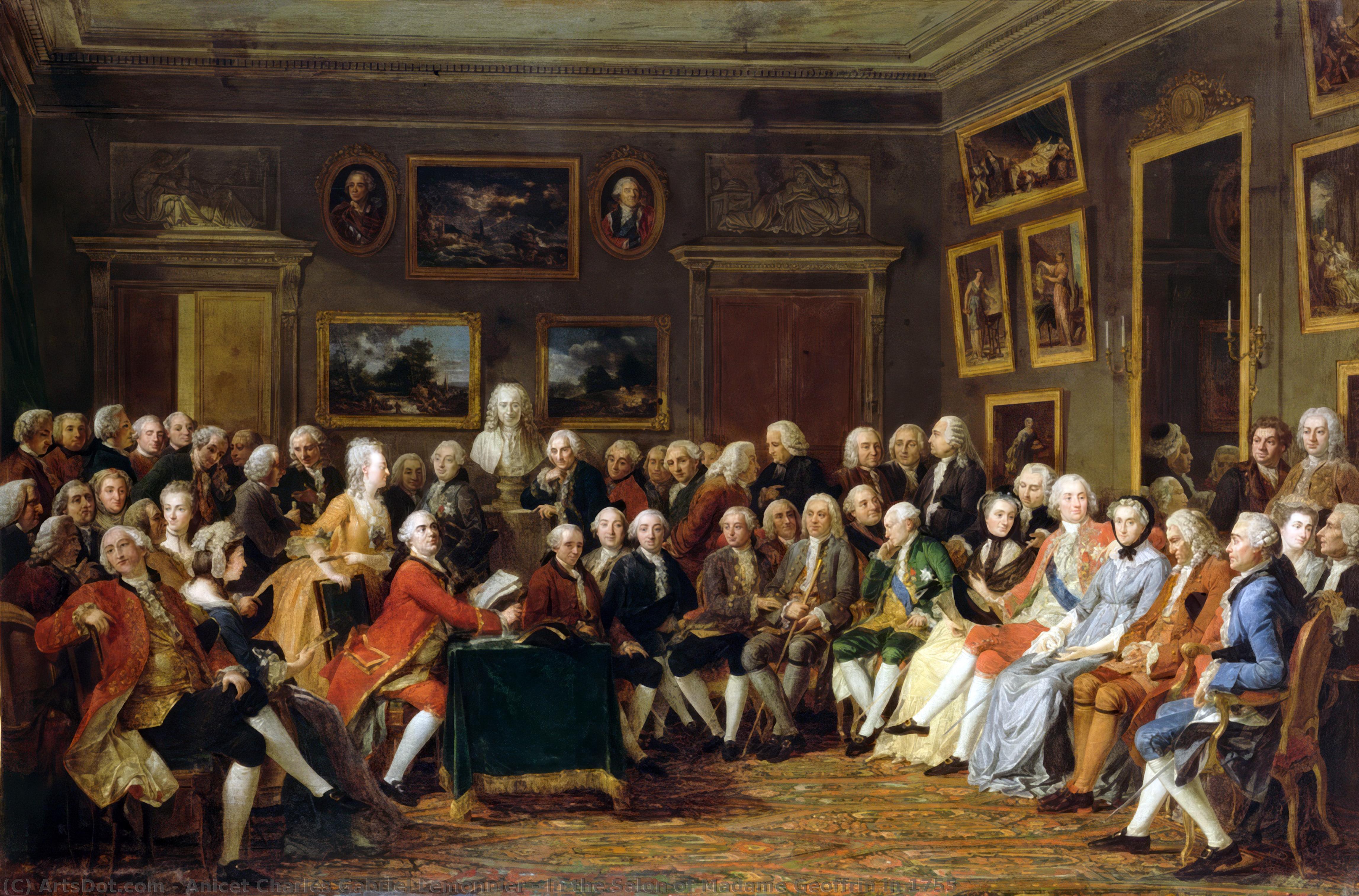 WikiOO.org - אנציקלופדיה לאמנויות יפות - ציור, יצירות אמנות Anicet Charles Gabriel Lemonnier - In the Salon of Madame Geoffrin in 1755