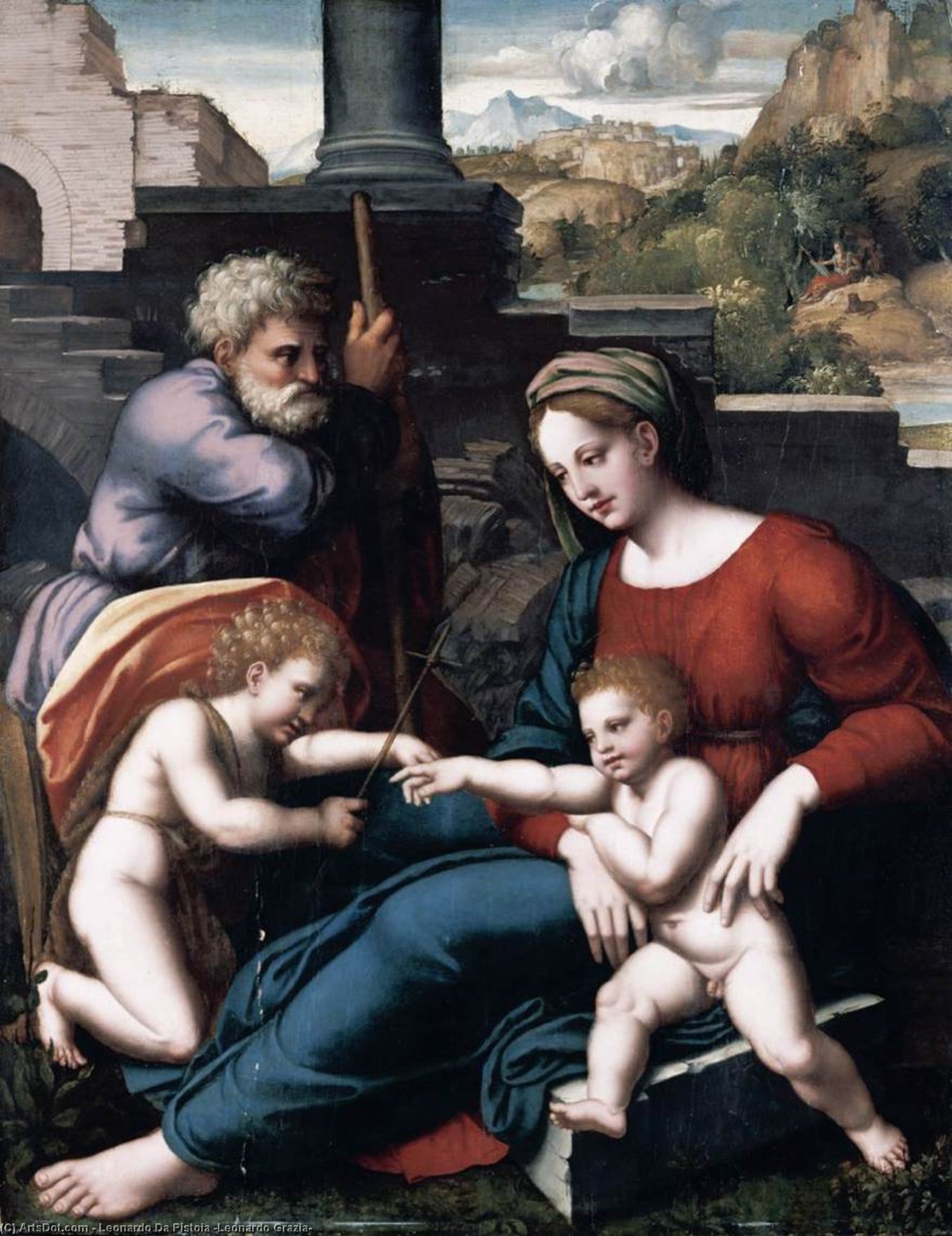 Wikioo.org – L'Encyclopédie des Beaux Arts - Peinture, Oeuvre de Leonardo Da Pistoia (Leonardo Grazia) - la sainte famille avec l st infantile John