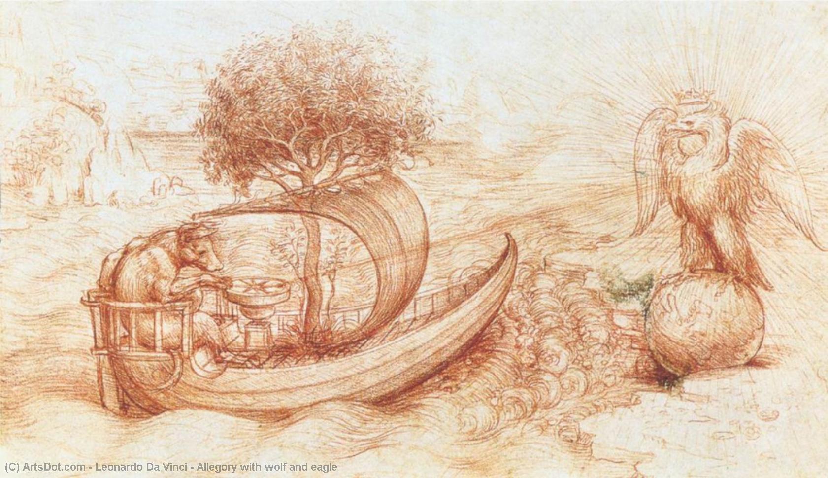 WikiOO.org – 美術百科全書 - 繪畫，作品 Leonardo Da Vinci - 寓言 与  狼  和  鹰