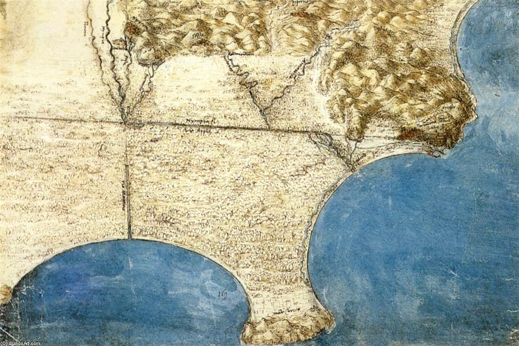 Wikoo.org - موسوعة الفنون الجميلة - اللوحة، العمل الفني Leonardo Da Vinci - Bird's-eye-view of sea coast