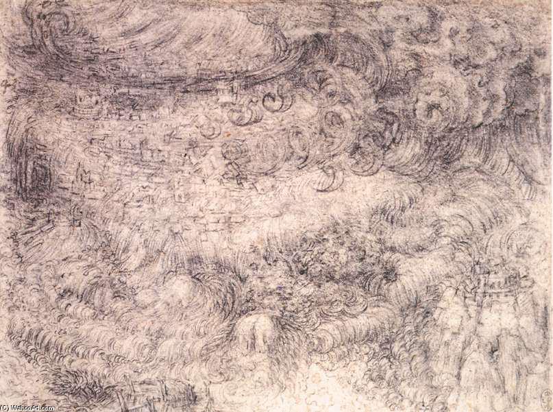 WikiOO.org - Enciclopedia of Fine Arts - Pictura, lucrări de artă Leonardo Da Vinci - Deluge over a city