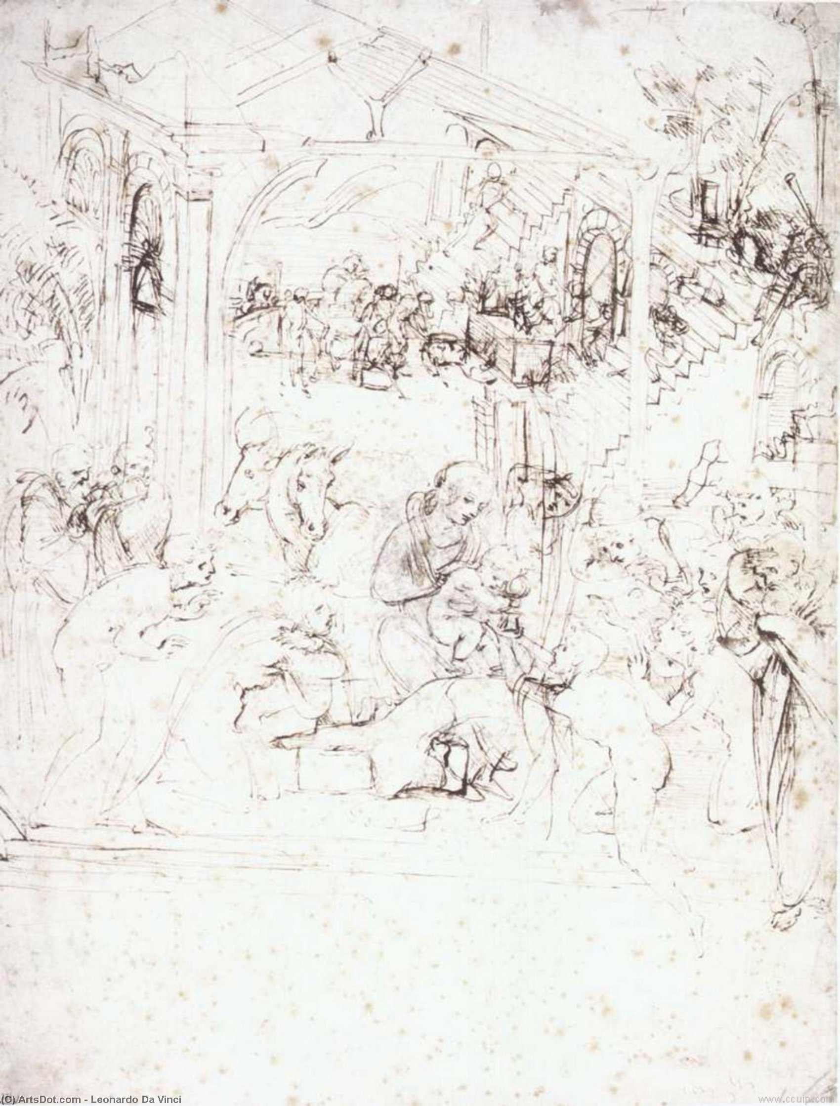 WikiOO.org - Encyclopedia of Fine Arts - Maleri, Artwork Leonardo Da Vinci - Design for the Adoration of the Magi