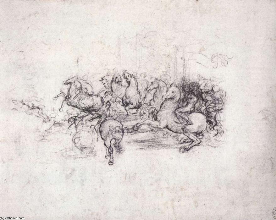 WikiOO.org - Encyclopedia of Fine Arts - Lukisan, Artwork Leonardo Da Vinci - Group of riders in the Battle of Anghiari