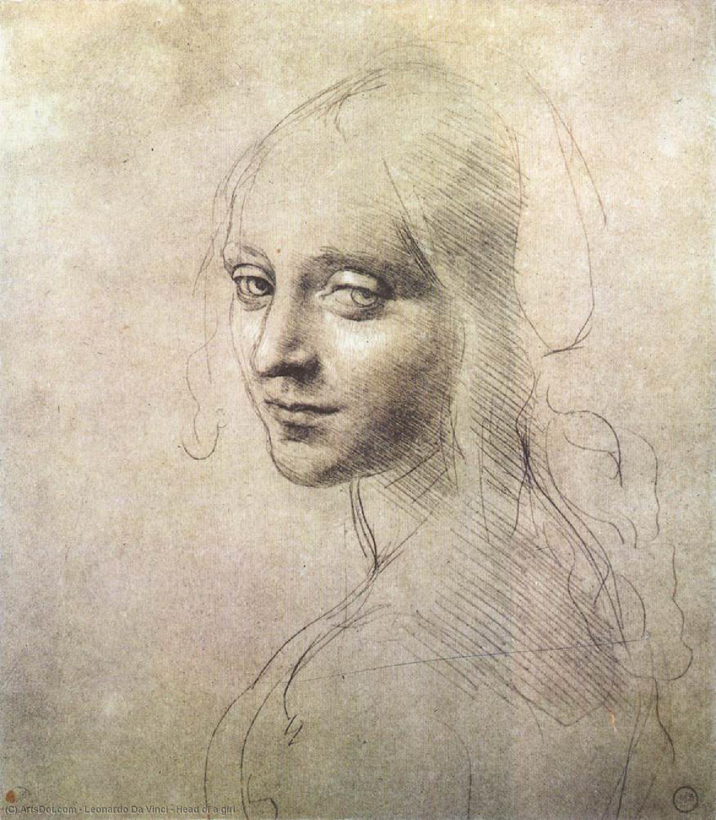 Wikioo.org – L'Enciclopedia delle Belle Arti - Pittura, Opere di Leonardo Da Vinci - testa di un ragazza