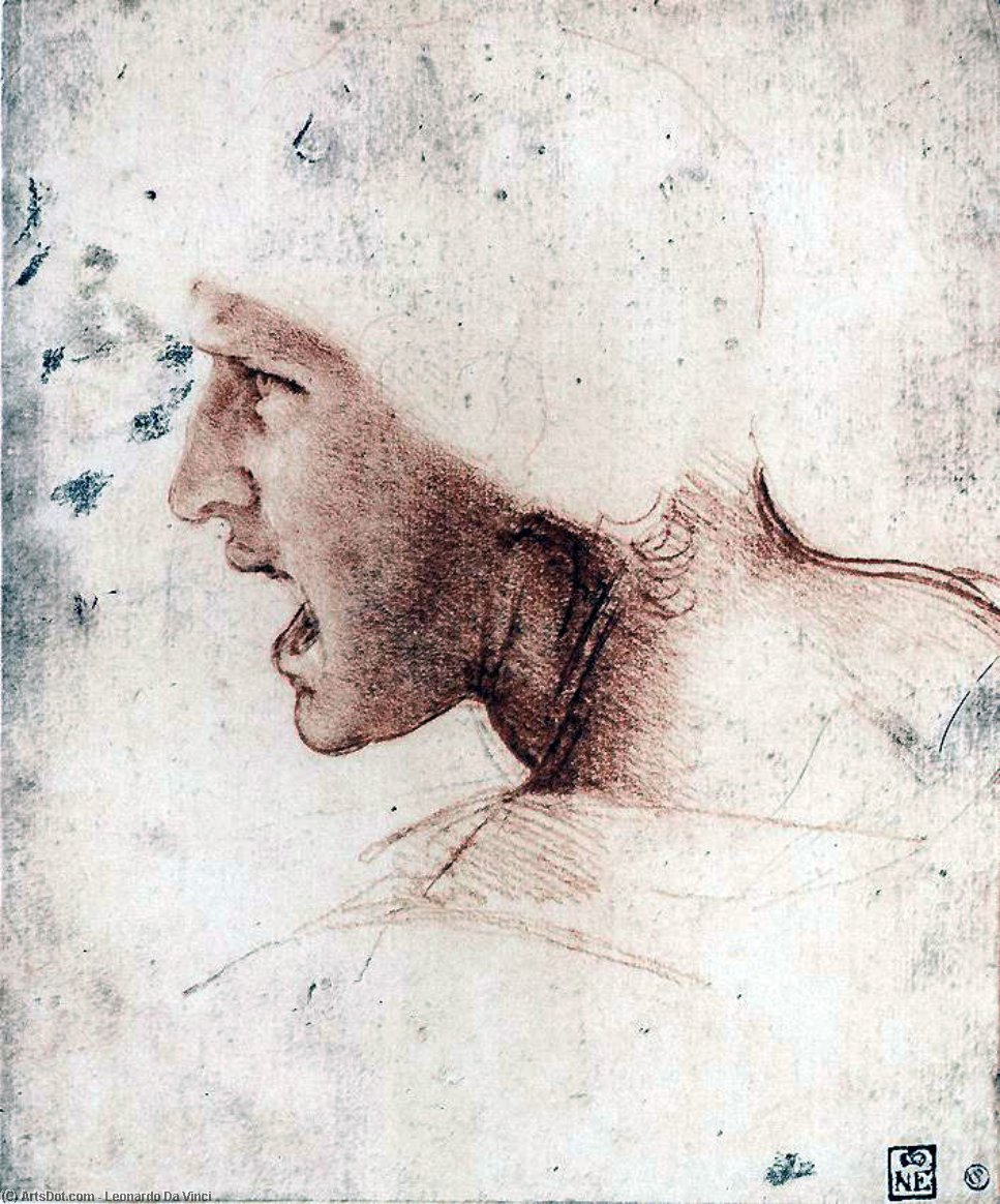 WikiOO.org - Güzel Sanatlar Ansiklopedisi - Resim, Resimler Leonardo Da Vinci - Head of a Warrior ('The Red Head')